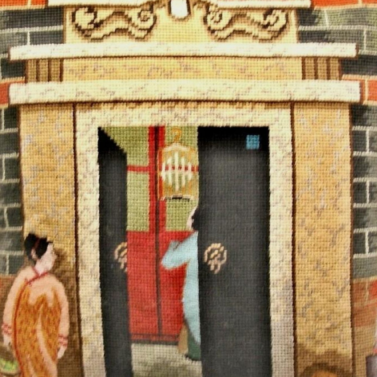 Handmade Wool Needlepoint Pillow Cover - Decorative Throw Cushion Cover - Vintage Floral Embroidery Design  Shanghai ShiKuMen with cording