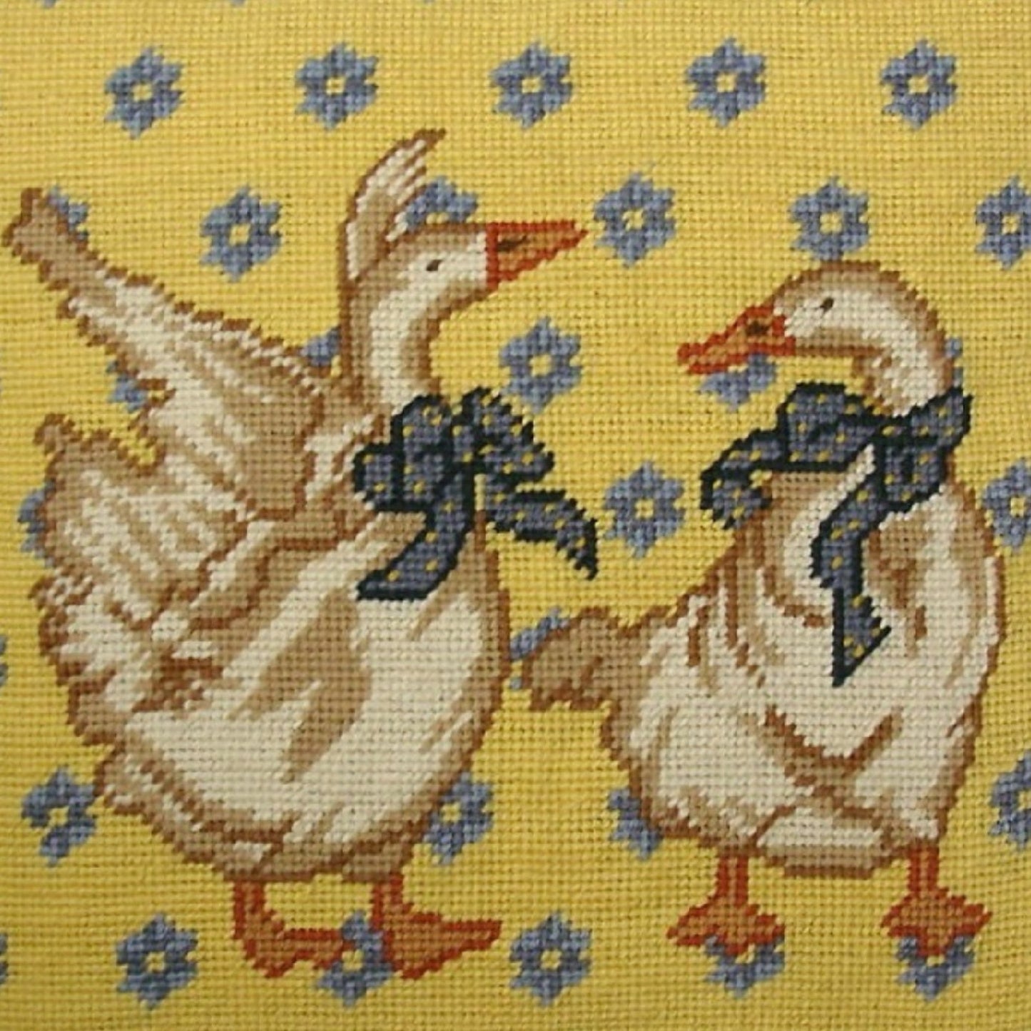 Handmade Wool Needlepoint Pillow Cover - Decorative Throw Cushion Cover - Vintage Floral Embroidery Design gees butterfly on 4 corner blue & yellow cording