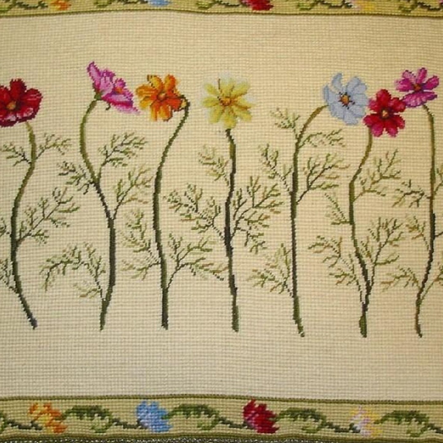 Handmade Wool Needlepoint Pillow Cover - Decorative Throw Cushion Cover - Vintage Floral Embroidery Design  with 2 color tassel II