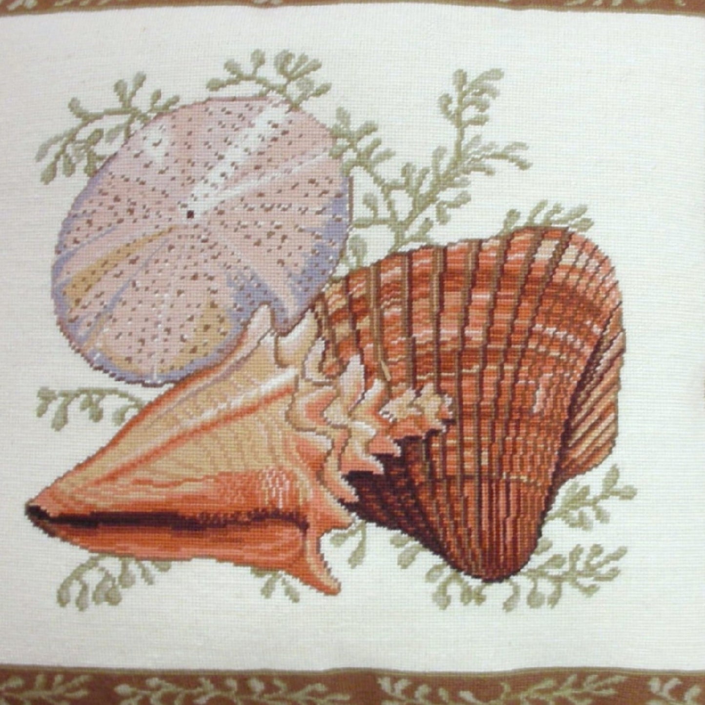 Handmade Wool Needlepoint Pillow Cover - Decorative Throw Cushion Cover - Vintage Floral Embroidery Design  Wendy Russells Shell-1 with tassel