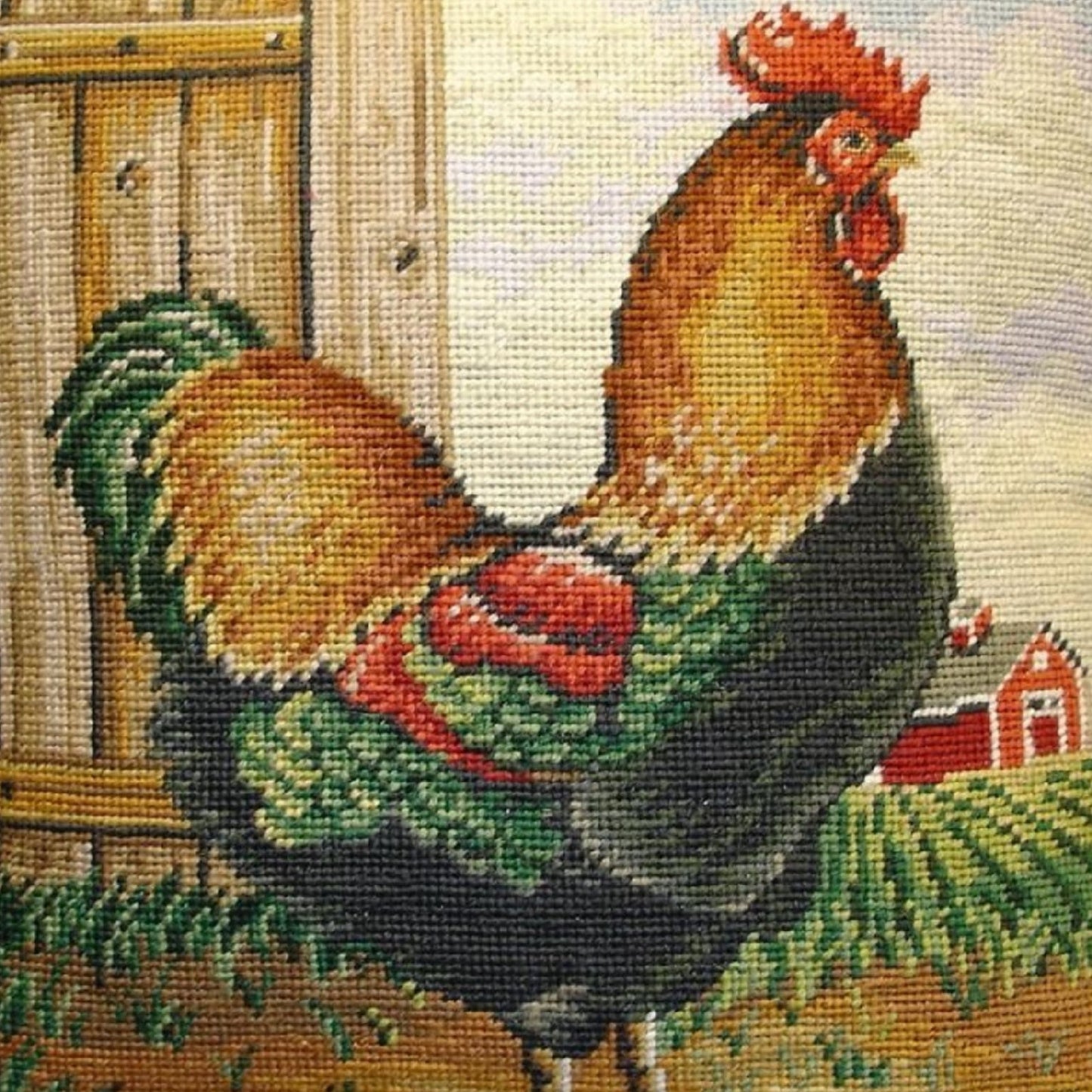 Handmade Wool Needlepoint Pillow Cover - Decorative Throw Cushion Cover - Vintage Floral Embroidery Design roosterMcGee