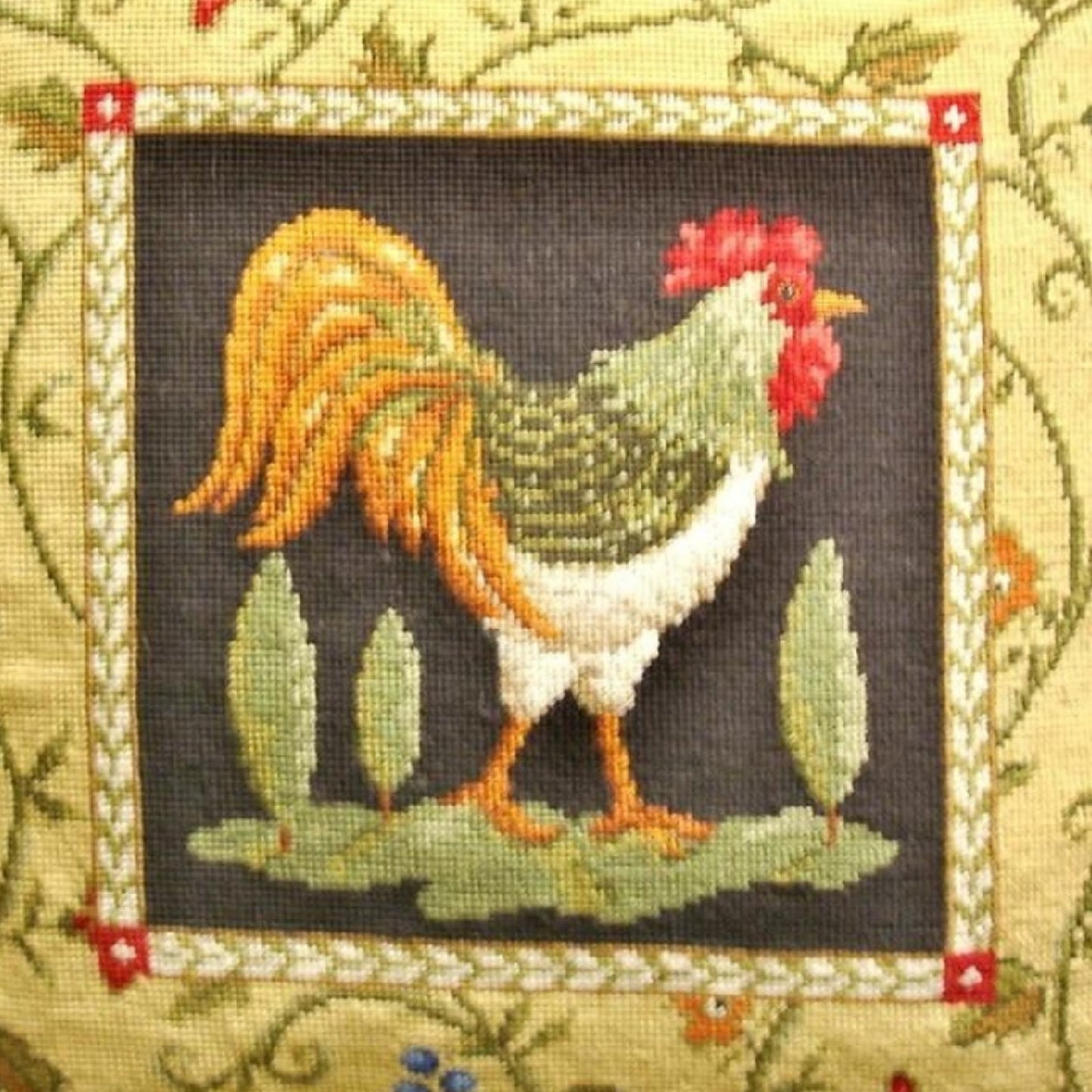 Handmade Wool Needlepoint Pillow Cover - Decorative Throw Cushion Cover - Vintage Floral Embroidery Design Sudi McCollums design I