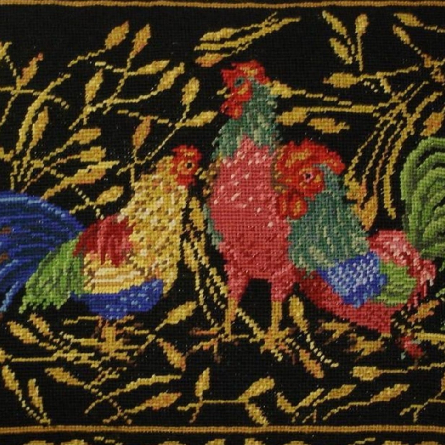 Handmade Wool Needlepoint Pillow Cover - Decorative Throw Cushion Cover - Vintage Floral Embroidery Design Anne Hathaways design 3 roosters