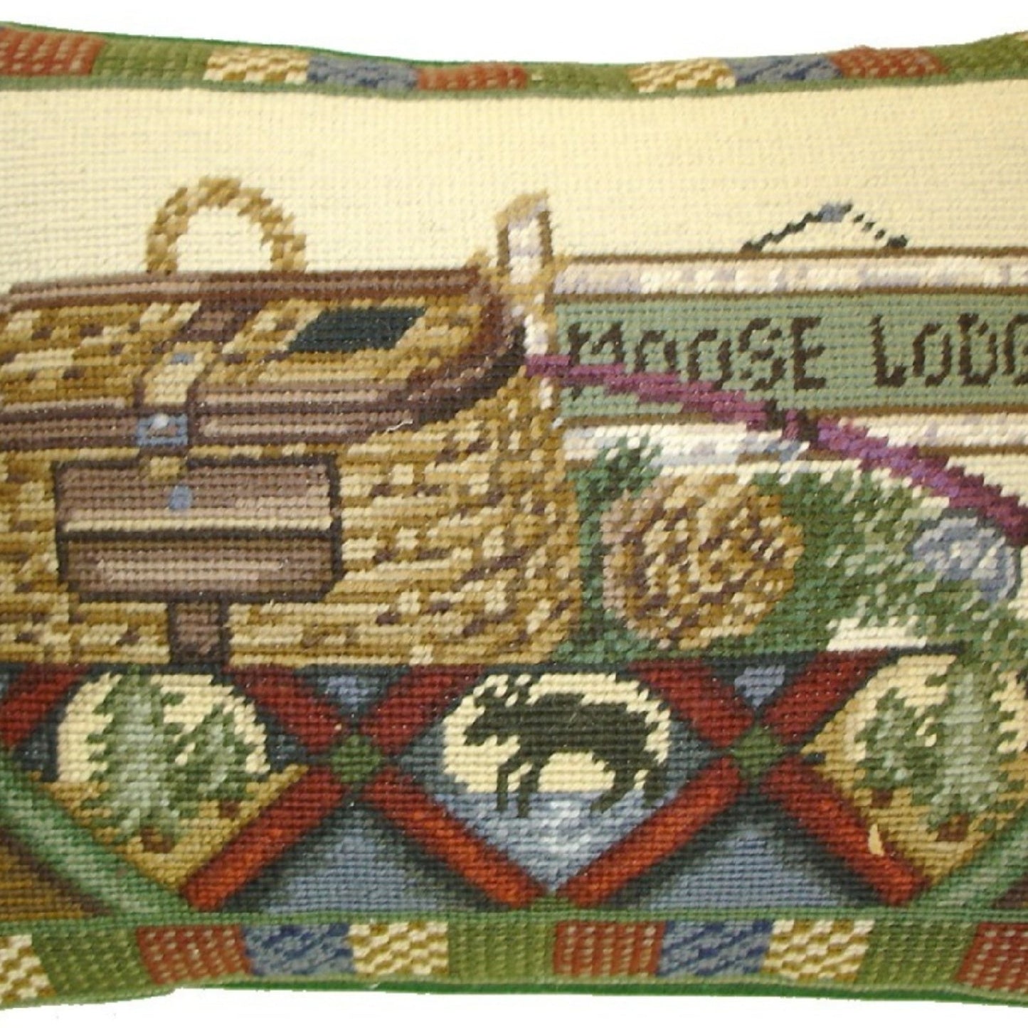 Handmade Wool Needlepoint Pillow Cover - Decorative Throw Cushion Cover - Vintage Floral Embroidery Design Laurie Kosgaden designMoose Lodge