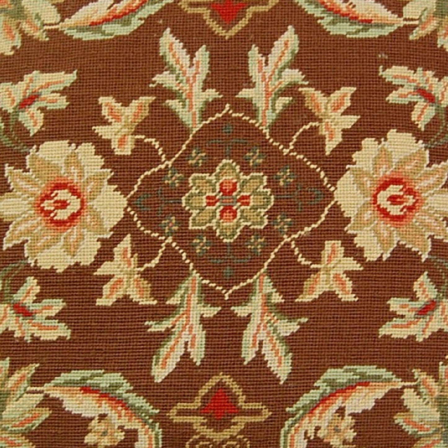 Handmade Wool Needlepoint Pillow Cover - Decorative Throw Cushion Cover - Vintage Floral Embroidery Design milk chocolate background 3 big flowers center with tassels