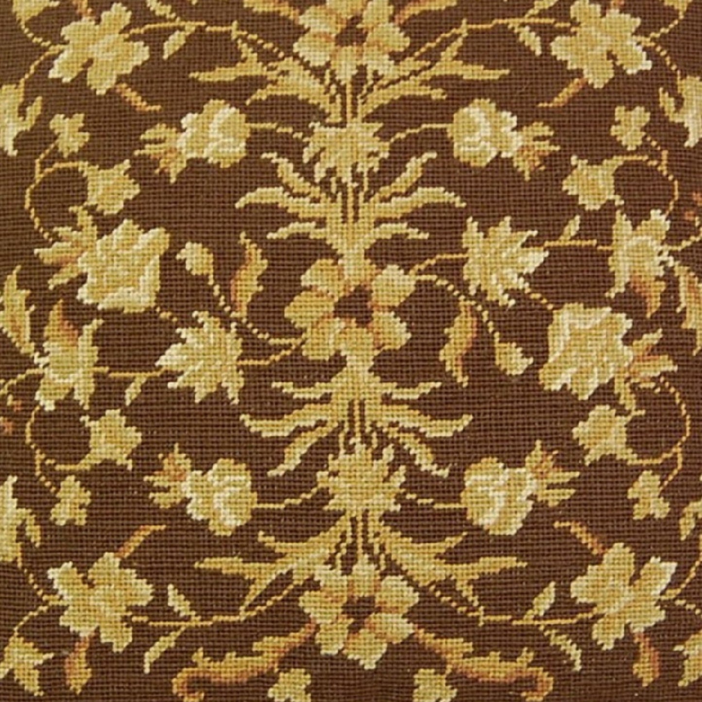 Handmade Wool Needlepoint Pillow Cover - Decorative Throw Cushion Cover - Vintage Floral Embroidery Design milk brown-gold samll leaves with tassels