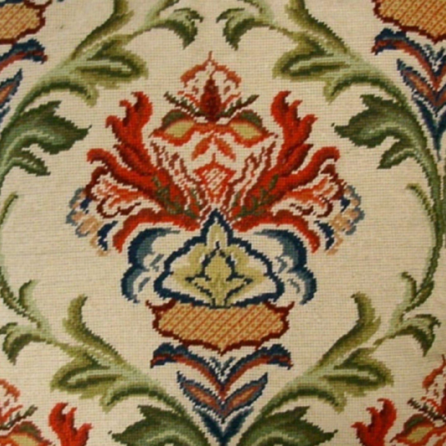 Handmade Wool Needlepoint Pillow Cover - Decorative Throw Cushion Cover - Vintage Floral Embroidery Design William Morris Design with nature tassels