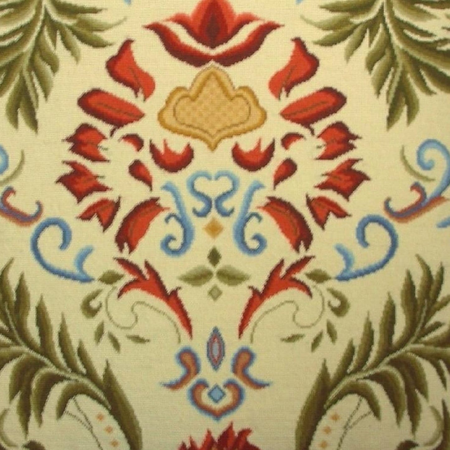 Handmade Wool Needlepoint Pillow Cover - Decorative Throw Cushion Cover - Vintage Floral Embroidery Design  red tulip green leaves with tassels