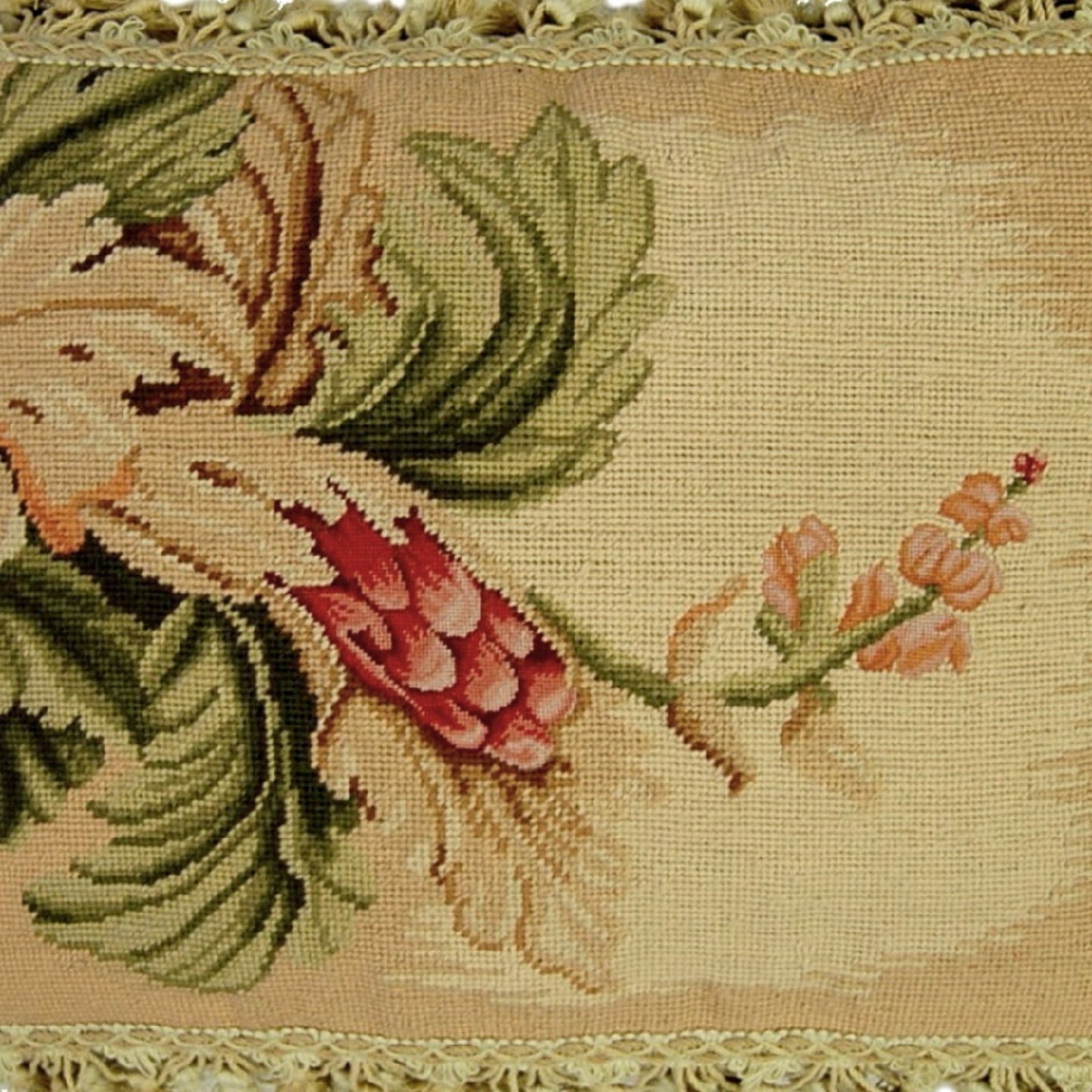 Handmade Wool Needlepoint Pillow Cover - Decorative Throw Cushion Cover - Vintage Floral Embroidery Design Corn blooming side with tassel