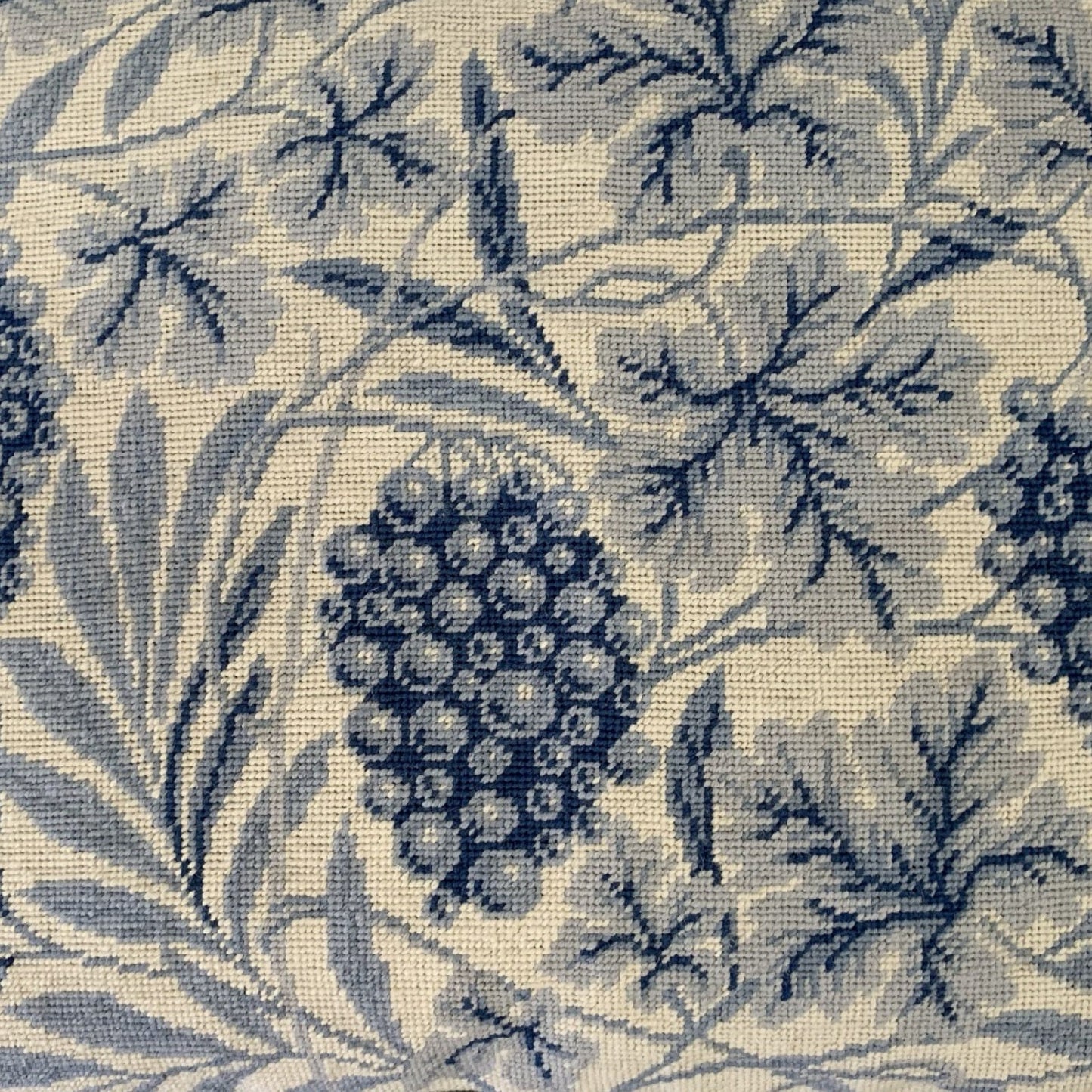 Handmade Wool Needlepoint Pillow Cover - Decorative Throw Cushion Cover - Vintage Floral Embroidery Design William Morris grapes with tassels