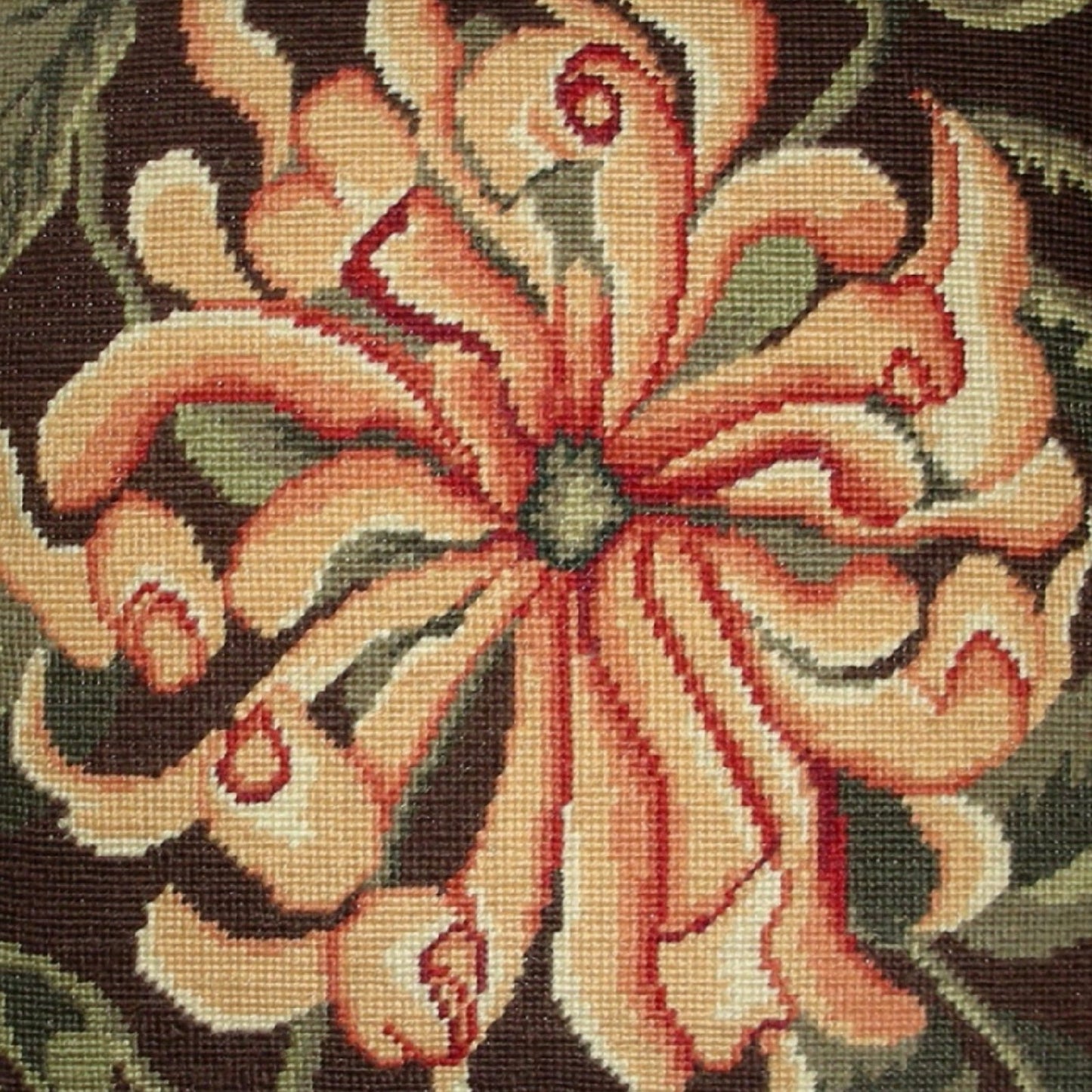 Handmade Wool Needlepoint Pillow Cover - Decorative Throw Cushion Cover - Vintage Floral Embroidery Design William Morris orange Chrysanthemum with 2 color tassels