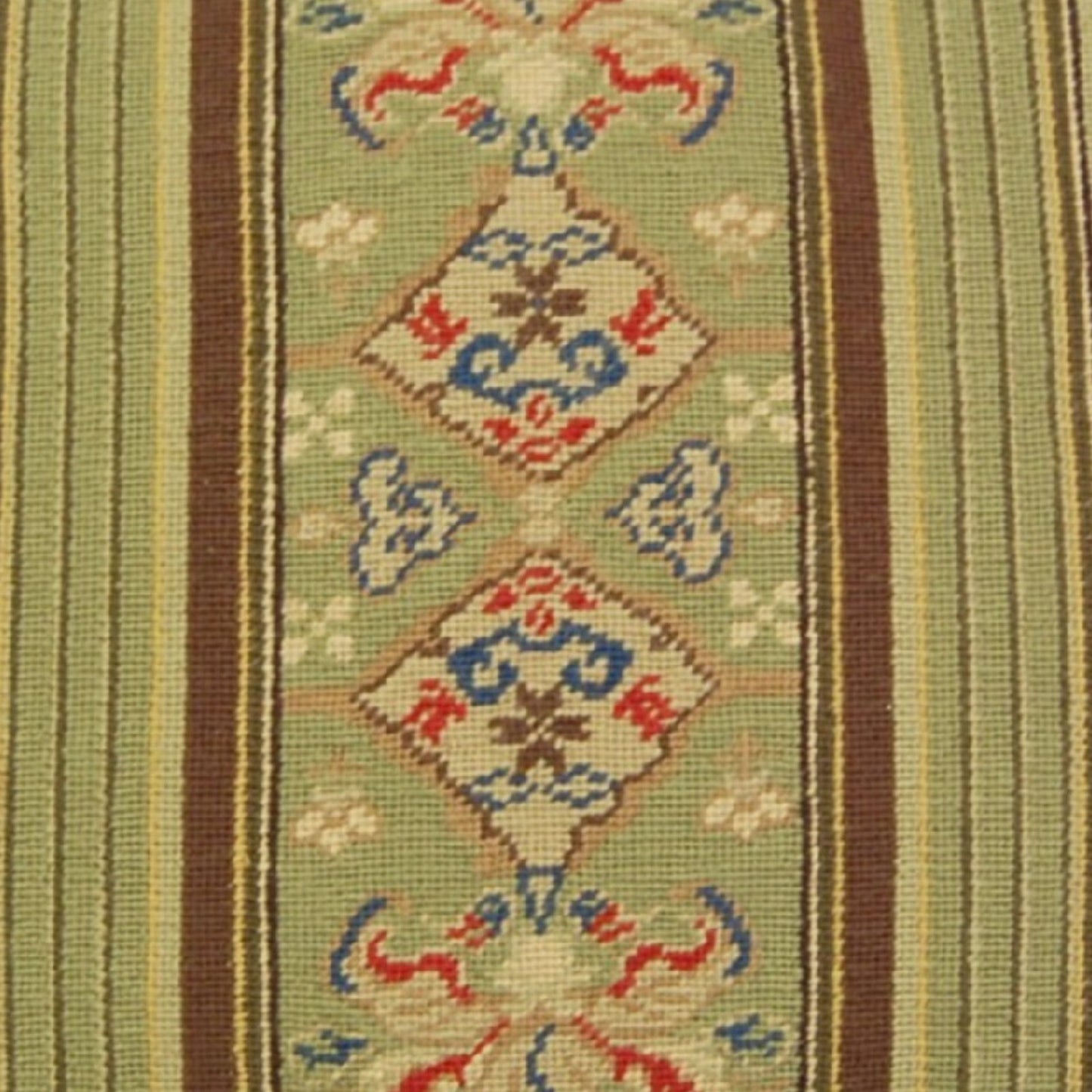 Handmade Wool Needlepoint Pillow Cover - Decorative Throw Cushion Cover - Vintage Floral Embroidery Design green/brown patten with lager patten center with 3 color tassels