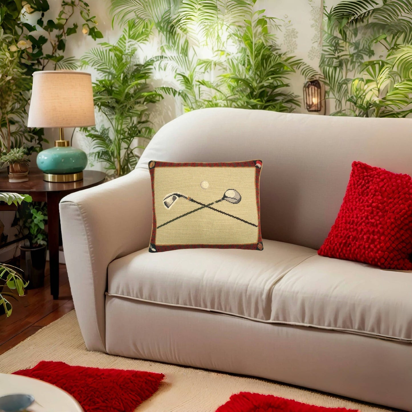 Handmade Wool Needlepoint Pillow Cover - Decorative Throw Cushion Cover - Vintage Floral Embroidery Design 4 corners grove, shoe  back