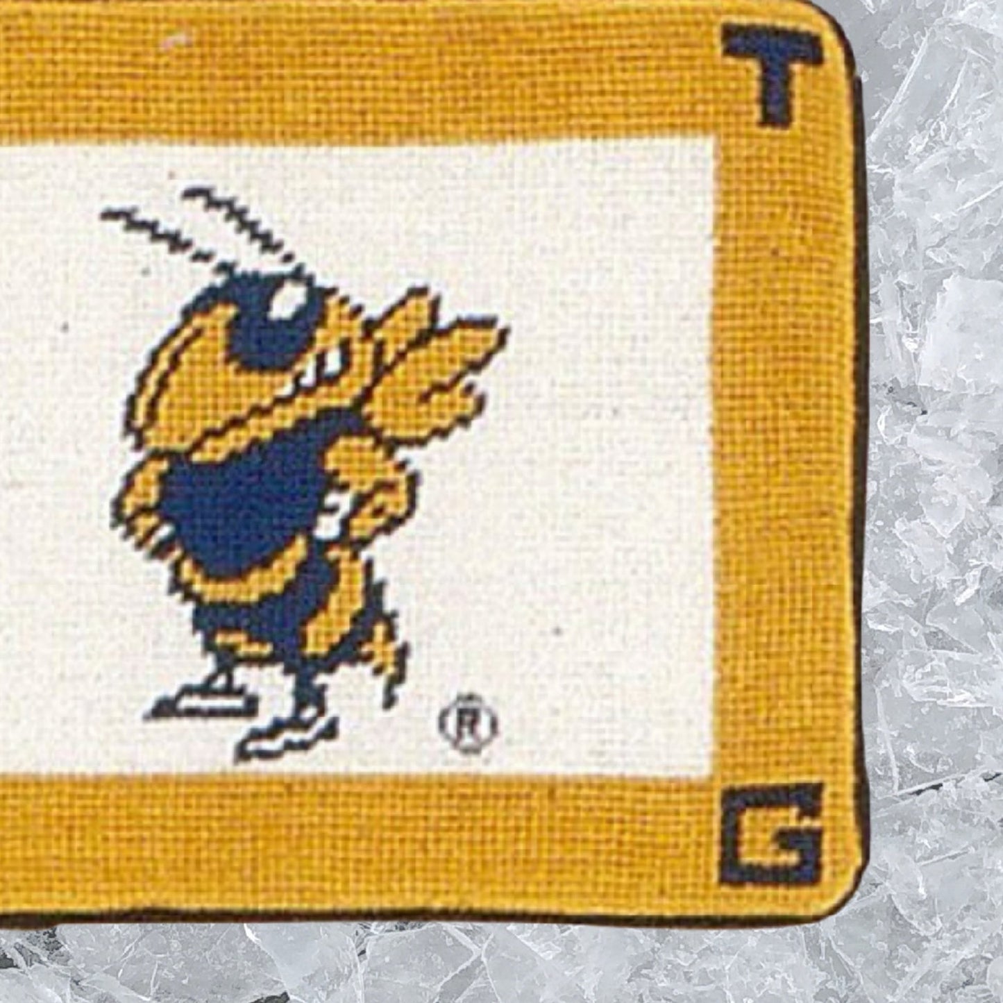 Handmade Wool Needlepoint Pillow Cover - Decorative Throw Cushion Cover - Vintage Floral Embroidery Design Georgia Institute of Technology Yellow Jackets