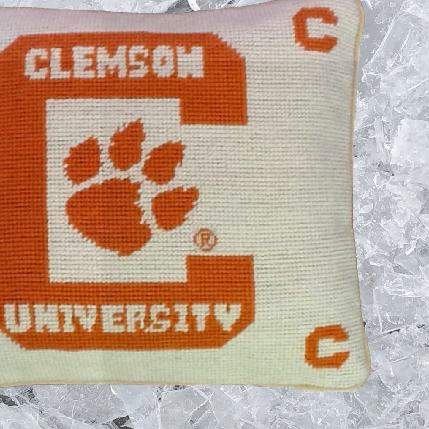 Handmade Wool Needlepoint Pillow Cover - Decorative Throw Cushion Cover - Vintage Floral Embroidery DesignClemson