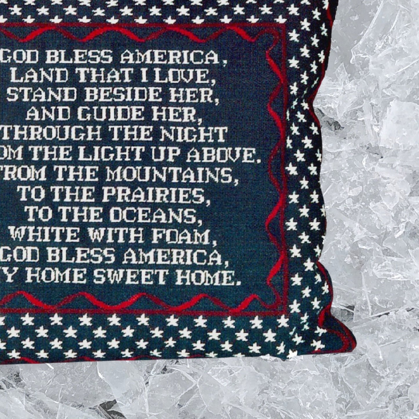 Handmade Wool Needlepoint Pillow Cover - Decorative Throw Cushion Cover - Vintage Floral Embroidery Design God Bless America