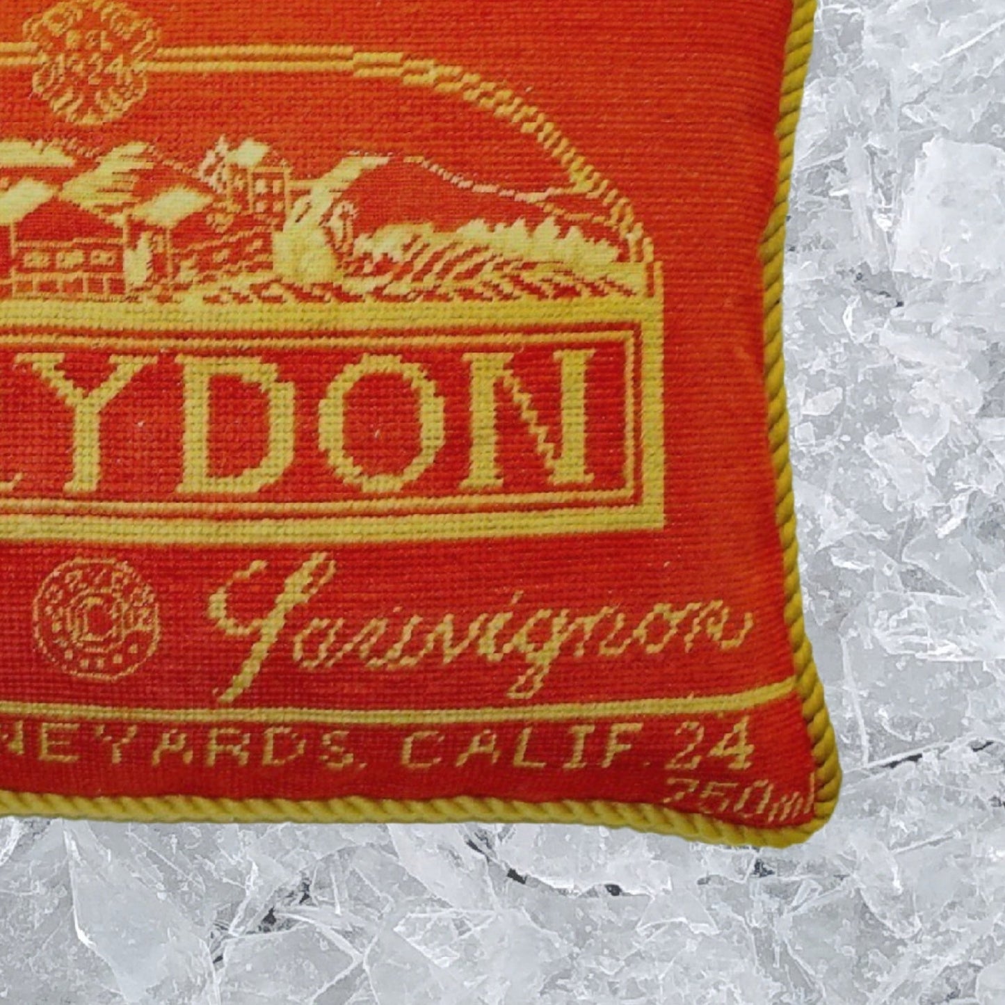 Handmade Wool Needlepoint Pillow Cover - Decorative Throw Cushion Cover - Vintage Floral Embroidery Design with   Corydon label gold cording