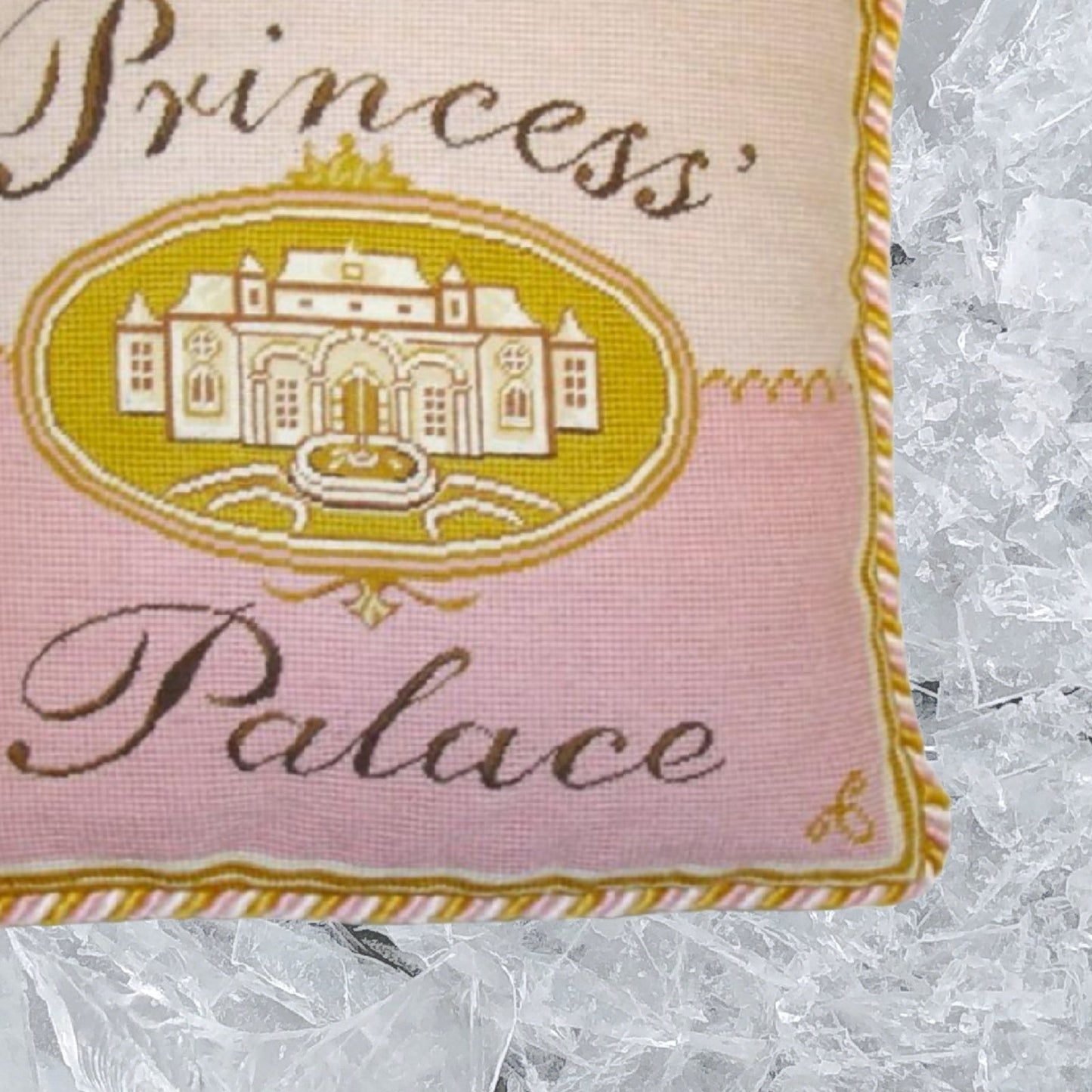 Handmade Wool Needlepoint Pillow Cover - Decorative Throw Cushion Cover - Vintage Floral Embroidery Design pricess castla with 2 color cording