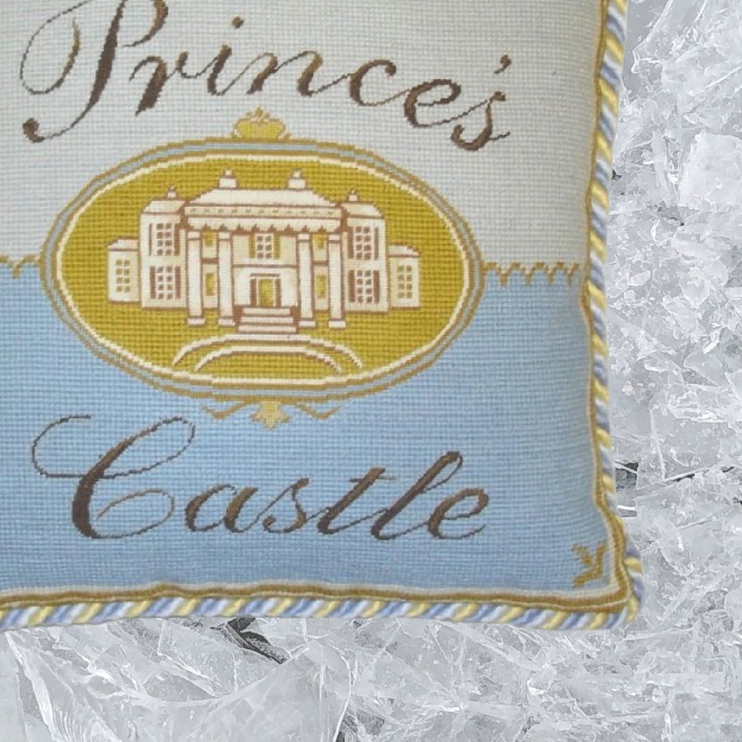 Handmade Wool Needlepoint Pillow Cover - Decorative Throw Cushion Cover - Vintage Floral Embroidery Design priceses castla with 2 color cording