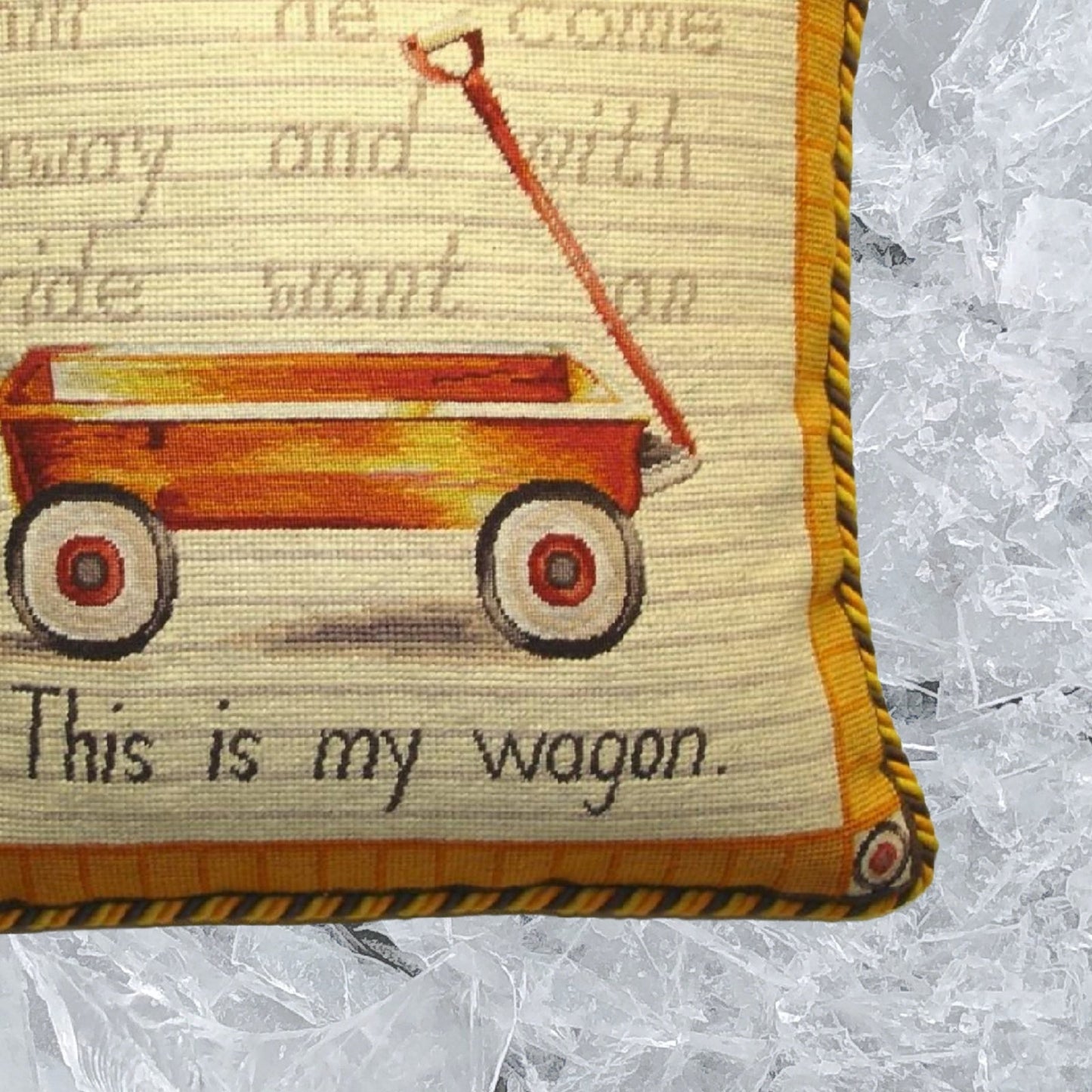 Handmade Wool Needlepoint Pillow Cover - Decorative Throw Cushion Cover - Vintage Floral Embroidery Design Wagon Lauren Hamilton Design