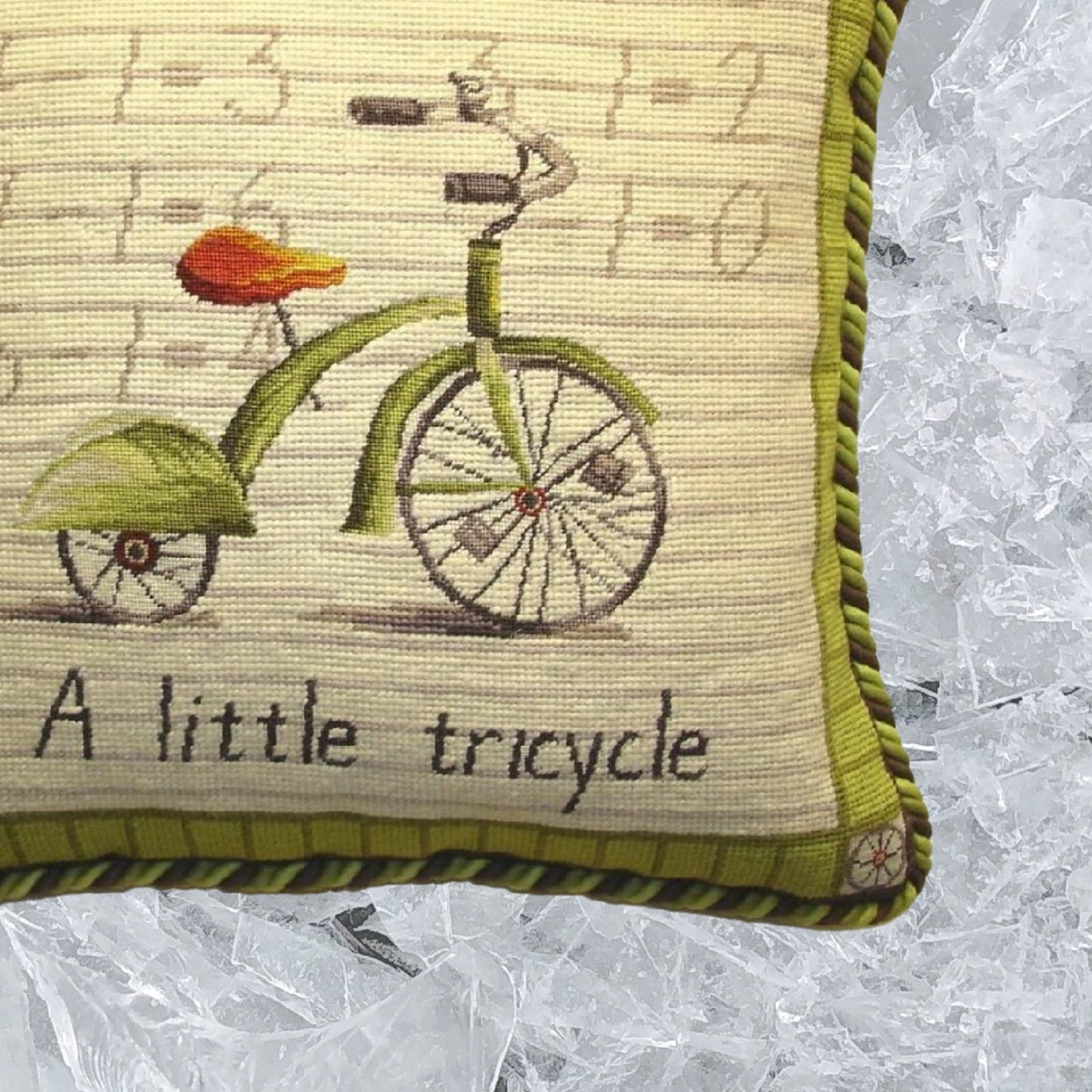 Handmade Wool Needlepoint Pillow Cover - Decorative Throw Cushion Cover - Vintage Floral Embroidery Design Tricycle Lauren Hamilton Design