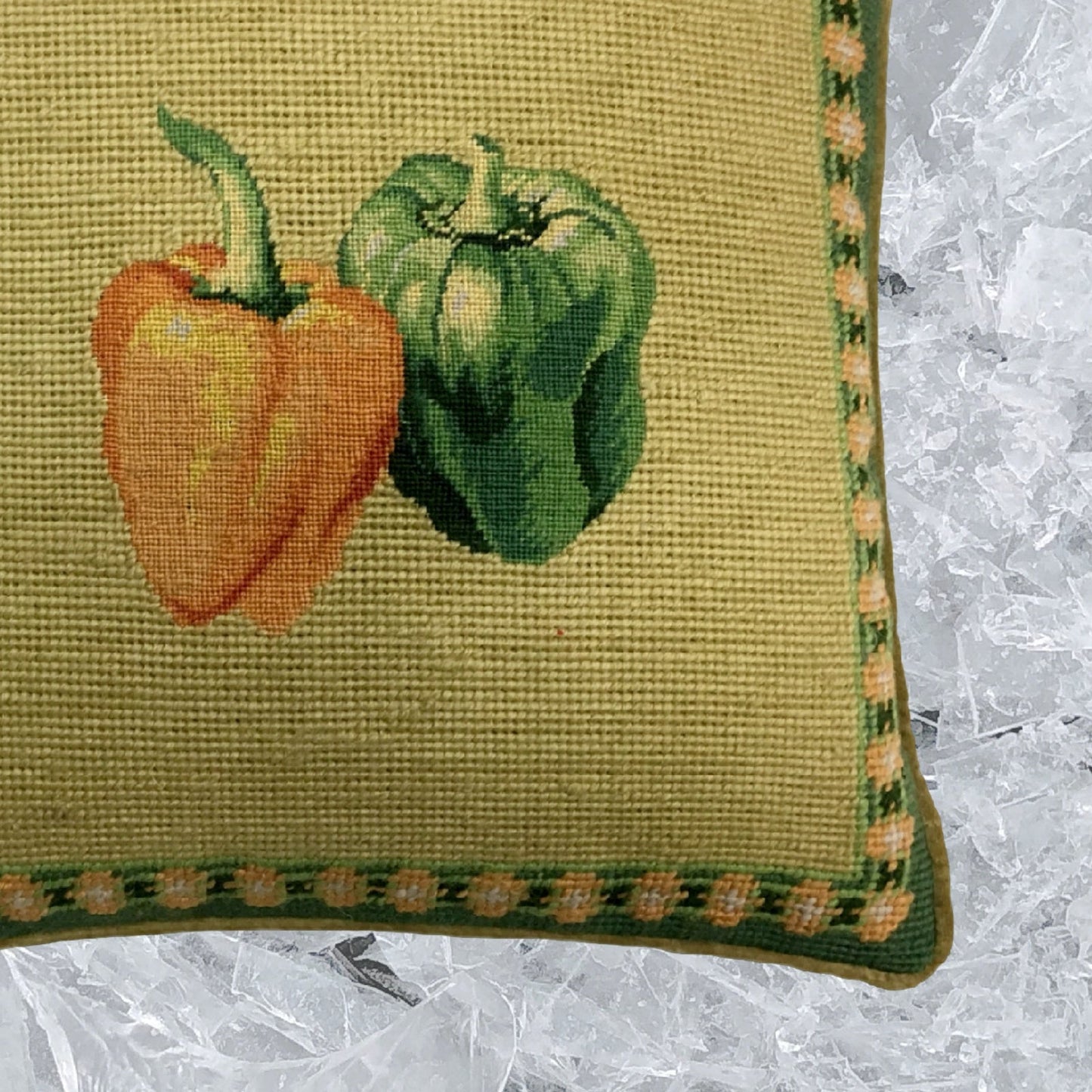 Handmade Wool Needlepoint Pillow Cover - Decorative Throw Cushion Cover - Vintage Floral Embroidery Design  background 3 color tassel 1