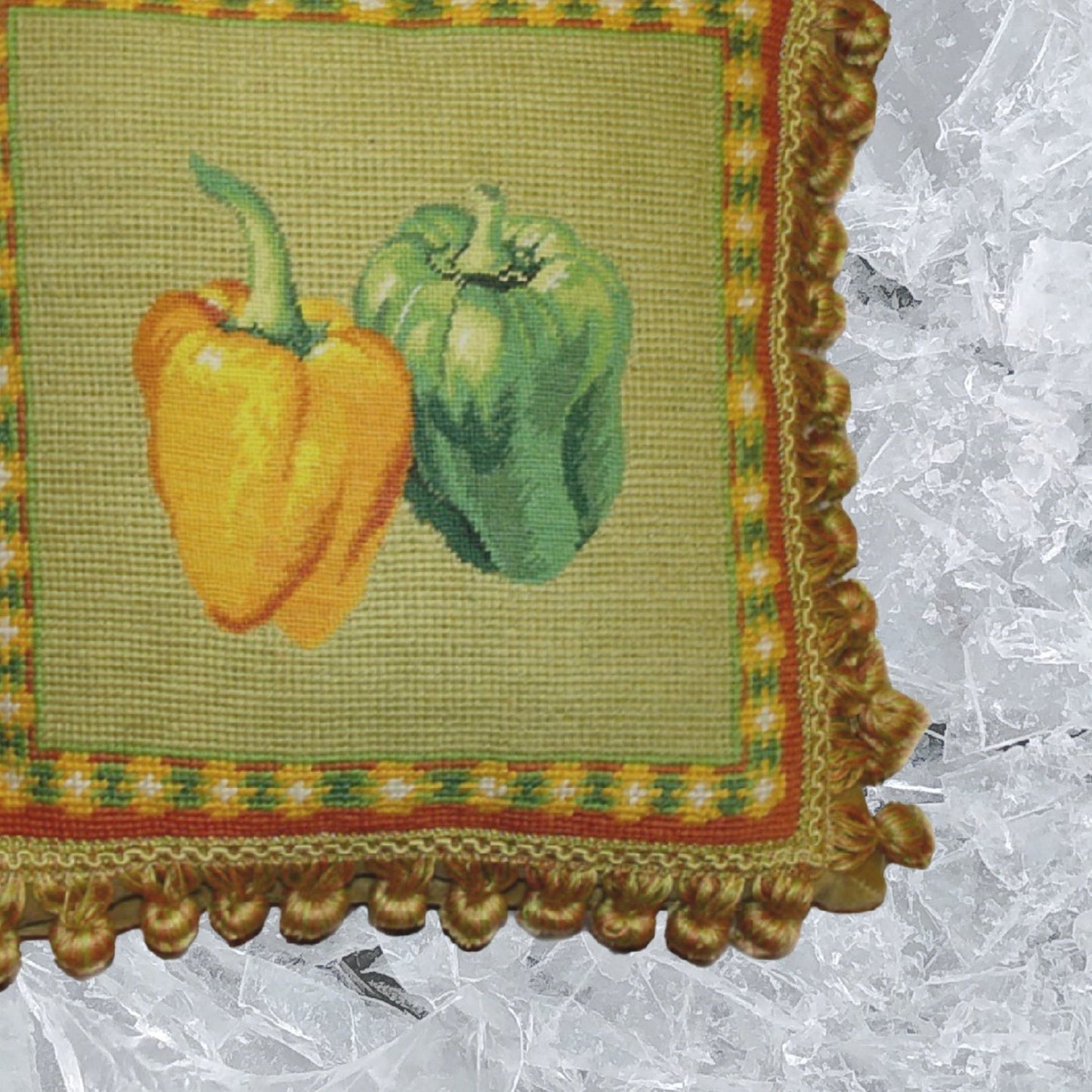 Handmade Wool Needlepoint Pillow Cover - Decorative Throw Cushion Cover - Vintage Floral Embroidery Design  background 3 color tassel 2