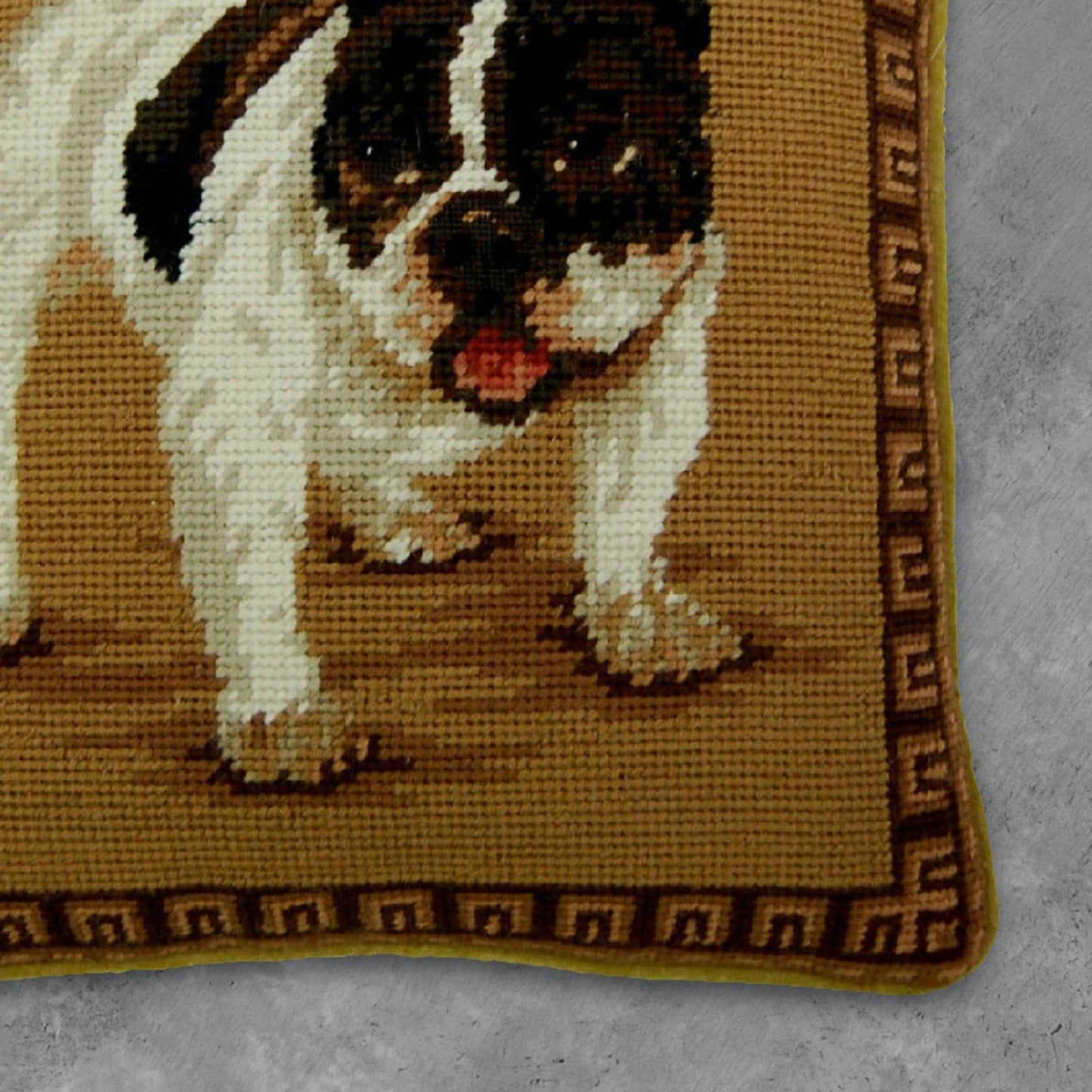 Handmade Wool Needlepoint Pillow Cover - Decorative Throw Cushion Cover - Vintage Floral Embroidery Design on Bulls eyes & nose rest grosspoint