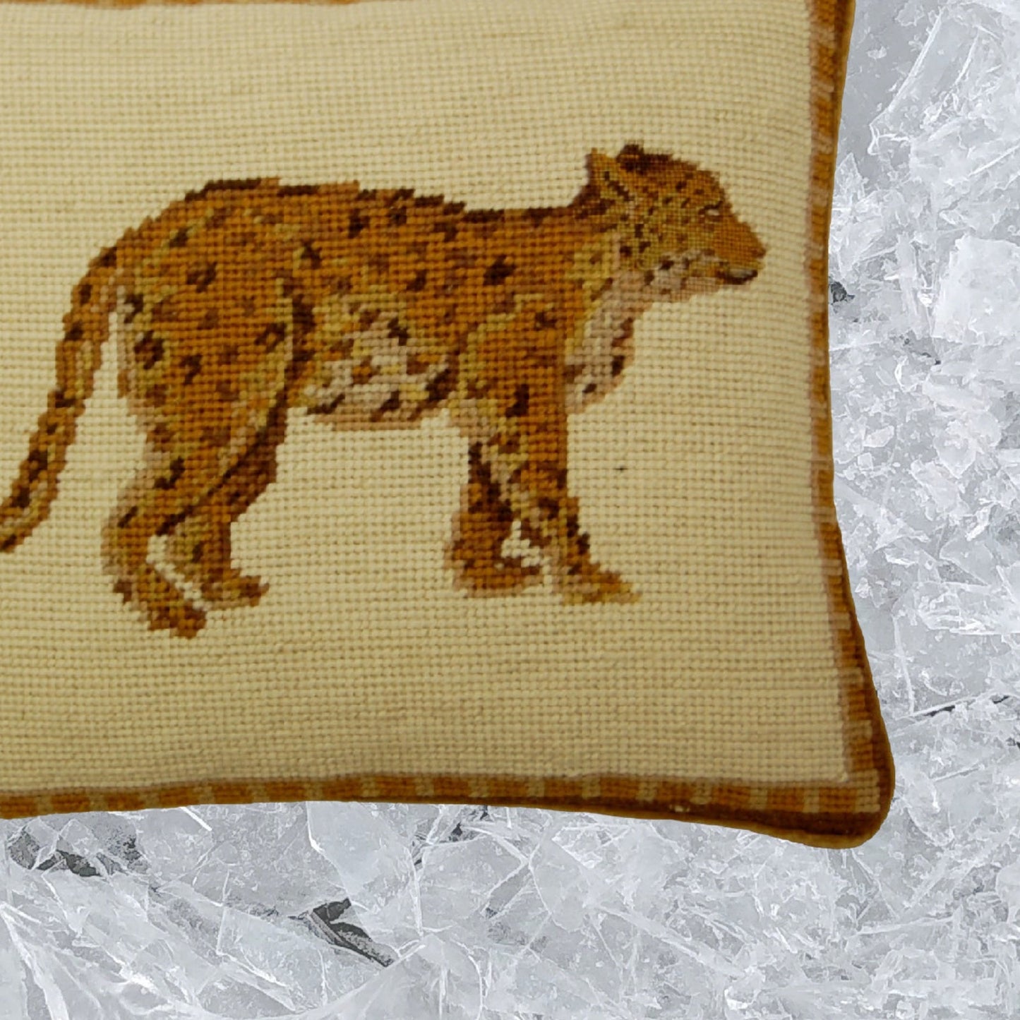 Handmade Wool Needlepoint Pillow Cover - Decorative Throw Cushion Cover - Vintage Floral Embroidery Design on Leop face rest grosspoint