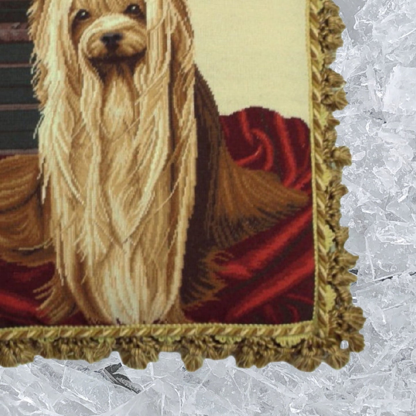 Handmade Wool Needlepoint Pillow Cover - Decorative Throw Cushion Cover - Vintage Floral Embroidery Design  Yoki-front with tassels