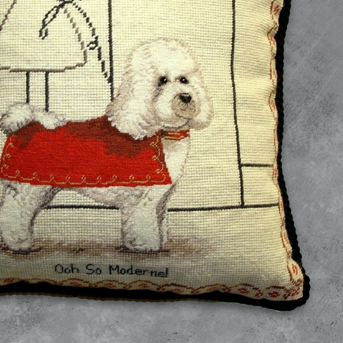 Handmade Wool Needlepoint Pillow Cover - Decorative Throw Cushion Cover - Vintage Floral Embroidery Design  with cording a