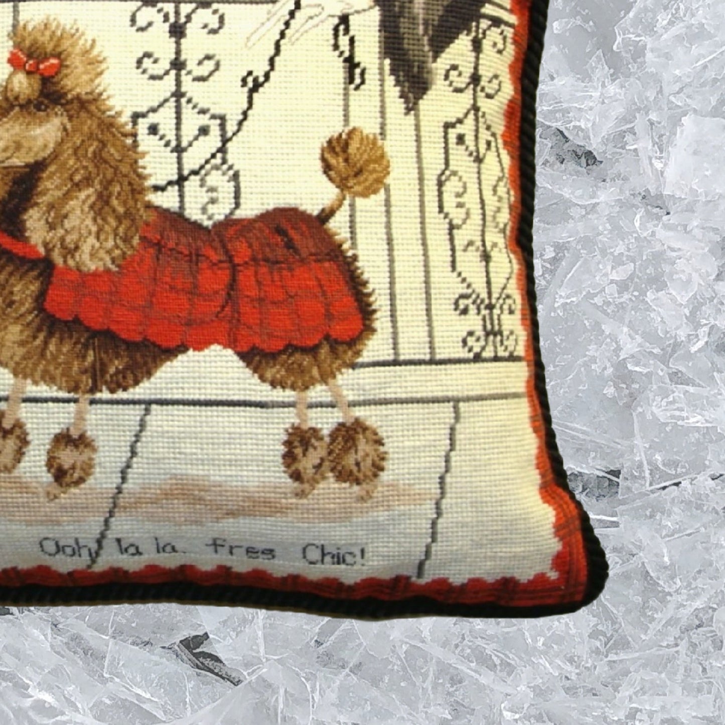 Handmade Wool Needlepoint Pillow Cover - Decorative Throw Cushion Cover - Vintage Floral Embroidery Design  with cording c