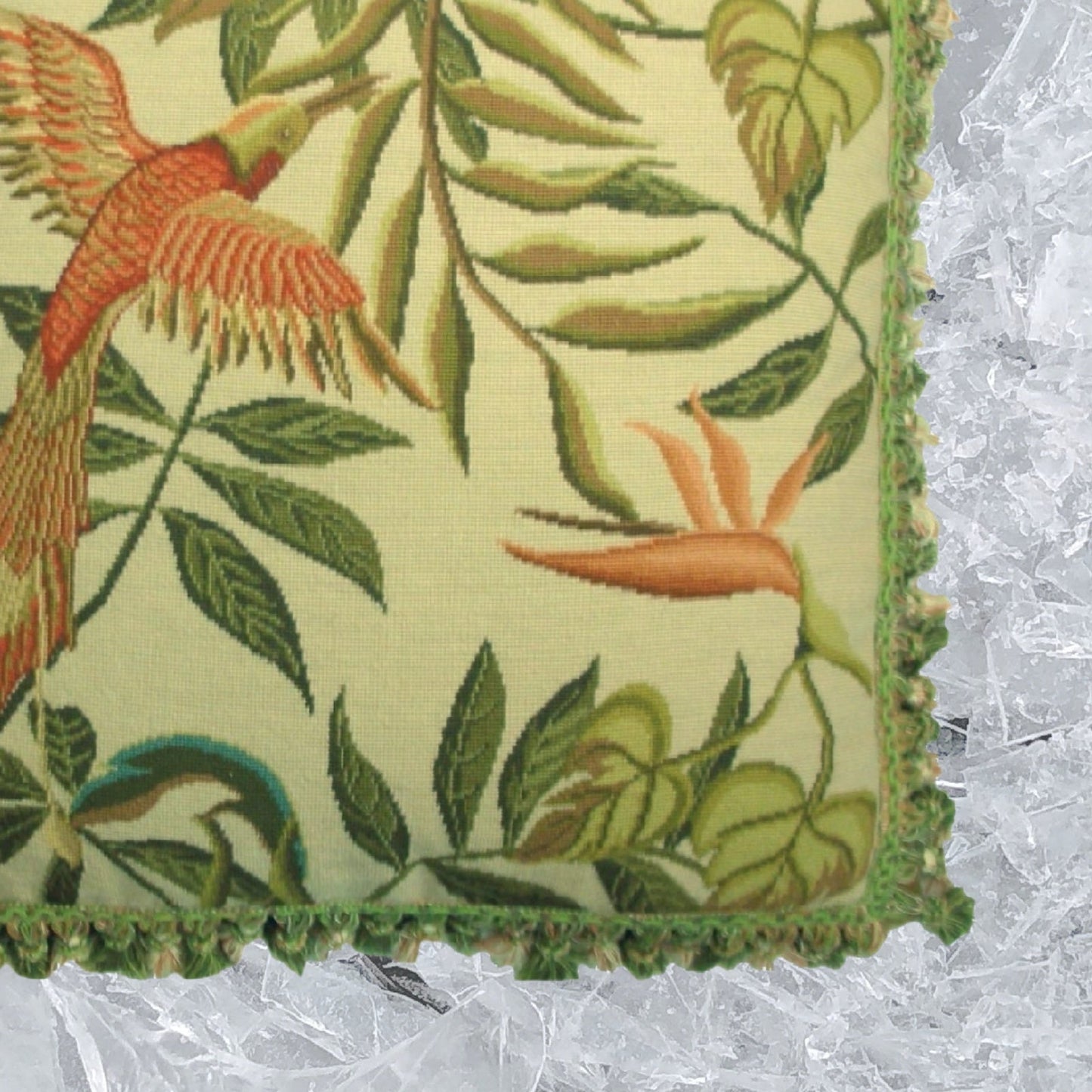 Handmade Wool Needlepoint Pillow Cover - Decorative Throw Cushion Cover - Vintage Floral Embroidery Design  birds of Paradise  with tassel 1