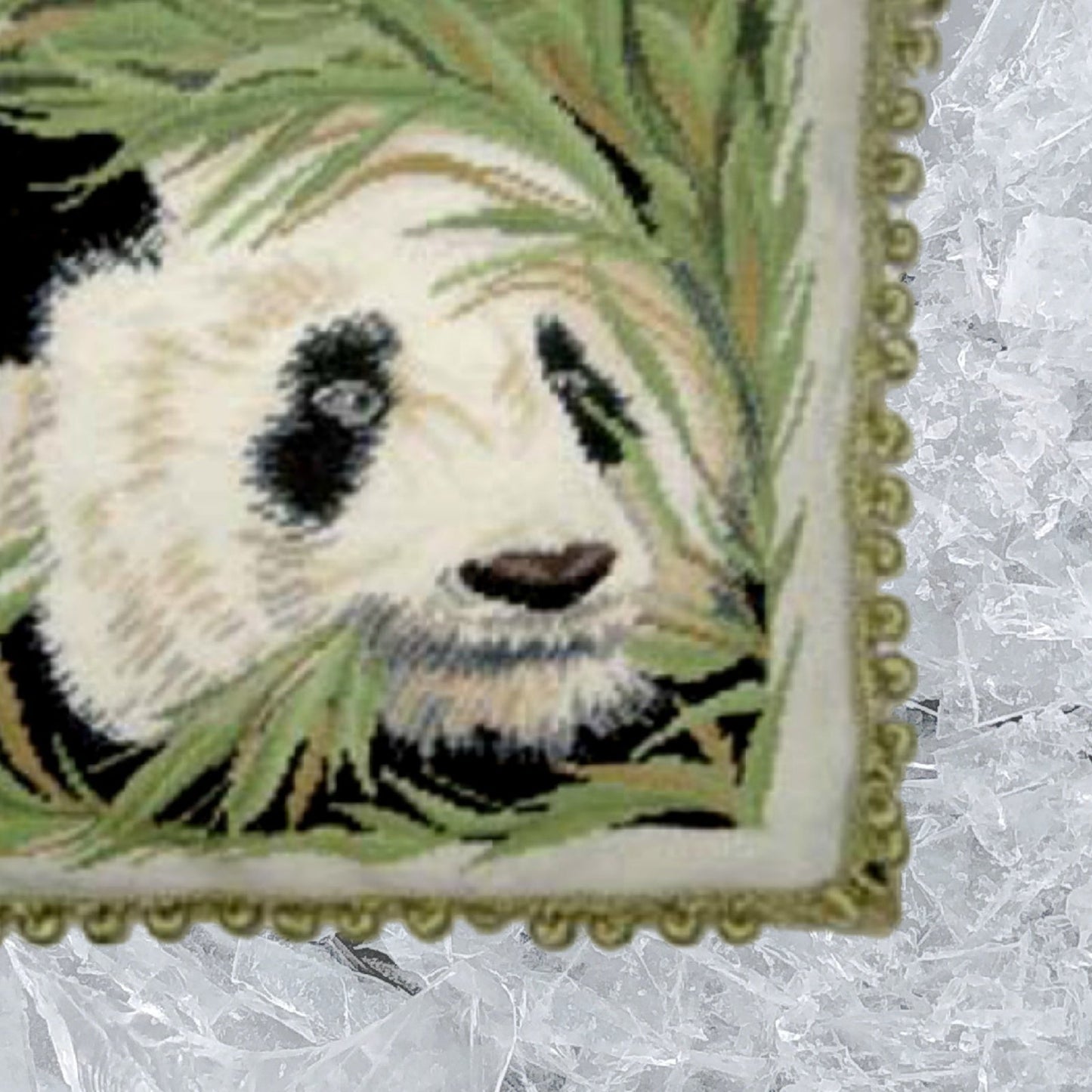 Handmade Wool Needlepoint Pillow Cover - Decorative Throw Cushion Cover - Vintage Floral Embroidery Design panda with banboom 2 color tassels