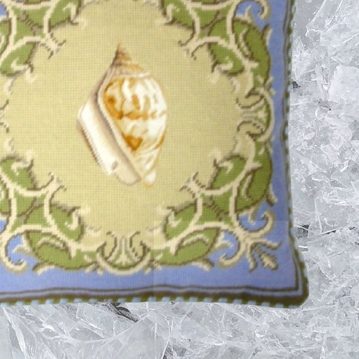 Handmade Wool Needlepoint Pillow Cover - Decorative Throw Cushion Cover - Vintage Floral Embroidery Design yellow shell with checker cording