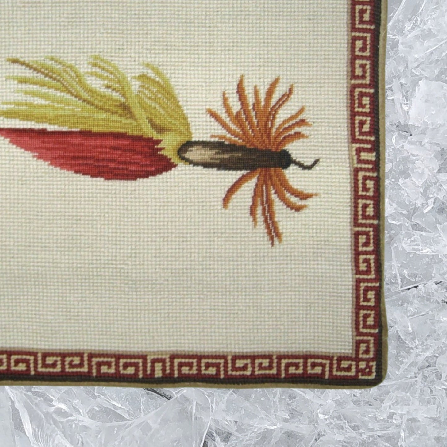 Handmade Wool Needlepoint Pillow Cover - Decorative Throw Cushion Cover - Vintage Floral Embroidery Design Fienst  red-yellow fish-hook