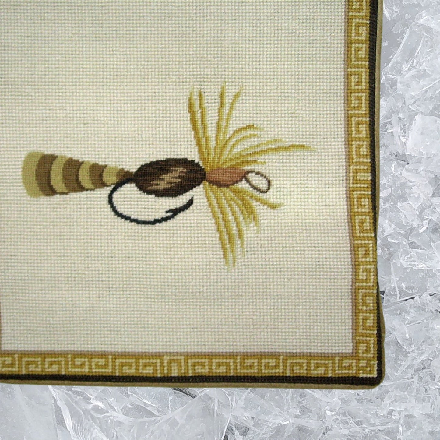 Handmade Wool Needlepoint Pillow Cover - Decorative Throw Cushion Cover - Vintage Floral Embroidery Design yellow-brown fish-hook