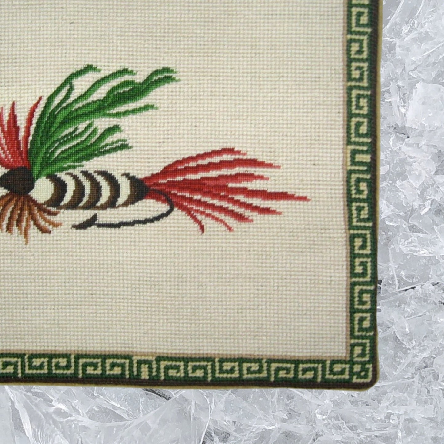 Handmade Wool Needlepoint Pillow Cover - Decorative Throw Cushion Cover - Vintage Floral Embroidery Design Fienst  red-green fish-hook