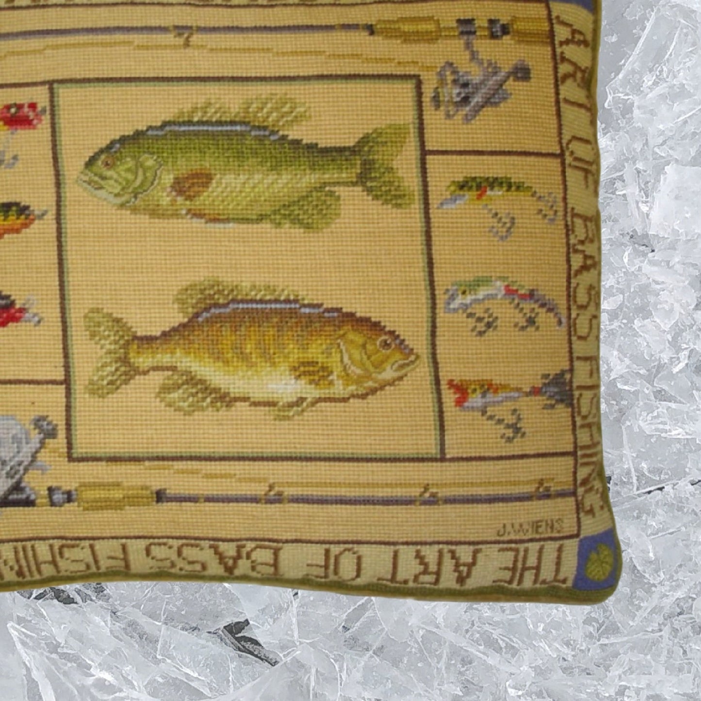 Handmade Wool Needlepoint Pillow Cover - Decorative Throw Cushion Cover - Vintage Floral Embroidery Design James Wienss designThe art of bass fishing, &