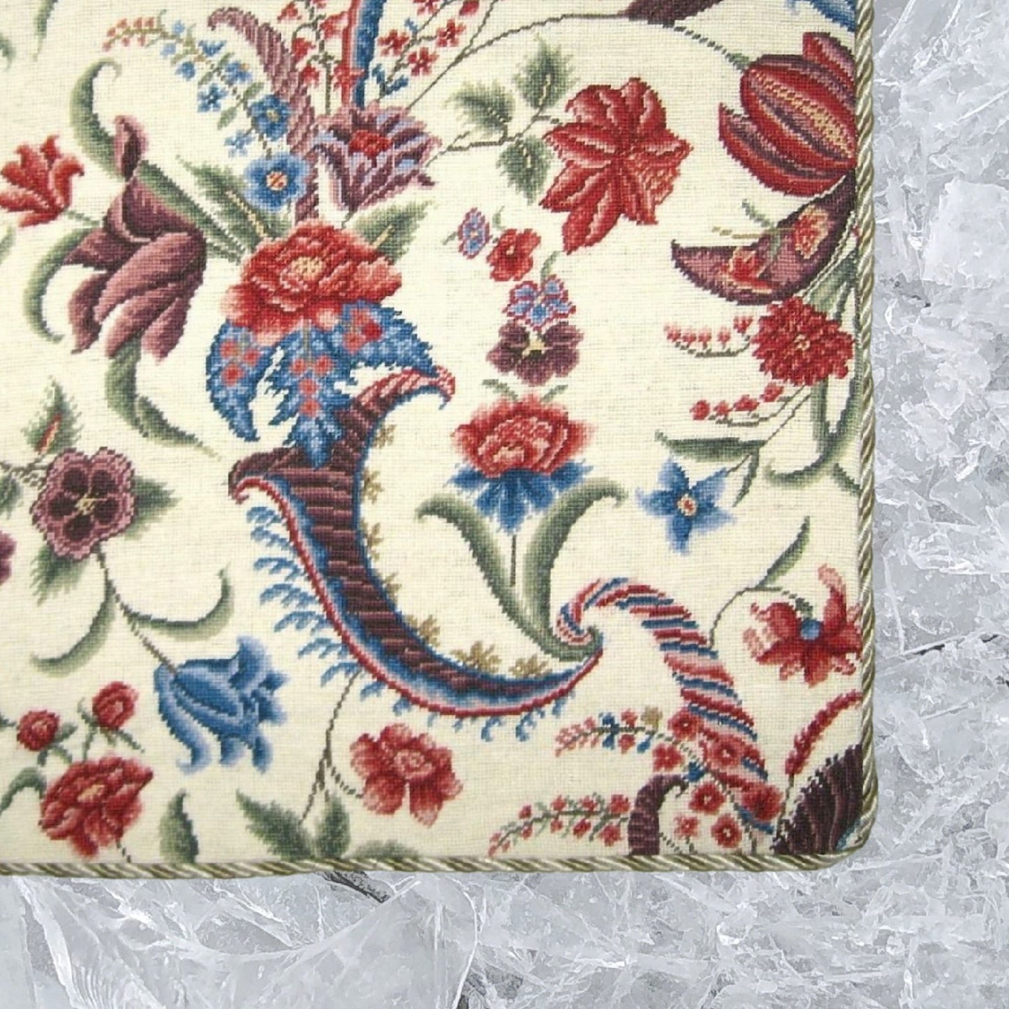 Handmade Wool Needlepoint Pillow Cover - Decorative Throw Cushion Cover - Vintage Floral Embroidery Design  tropical floral with cording