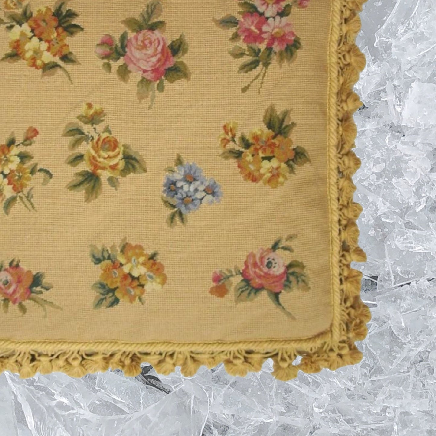 Handmade Wool Needlepoint Pillow Cover - Decorative Throw Cushion Cover - Vintage Floral Embroidery Design roses background