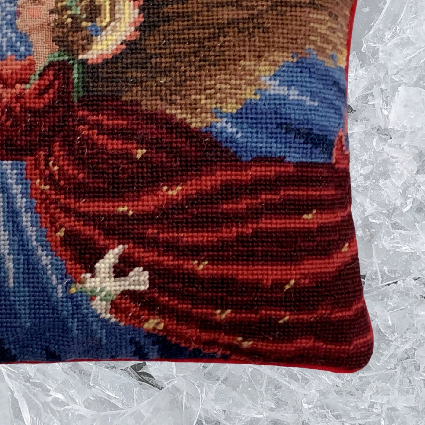 Handmade Wool Needlepoint Pillow Cover - Decorative Throw Cushion Cover - Vintage Floral Embroidery Design Finest Petipoint Angle 1