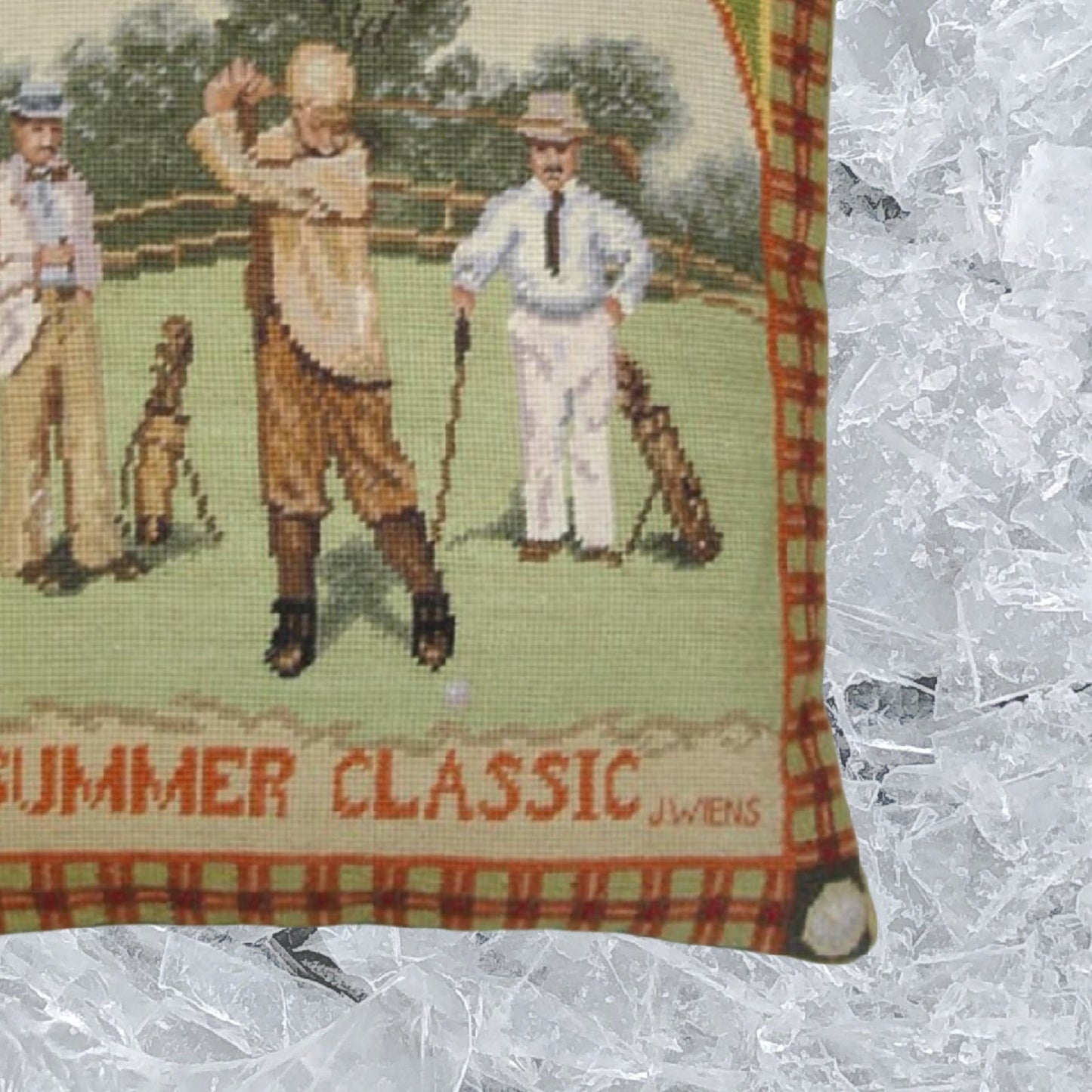 Handmade Wool Needlepoint Pillow Cover - Decorative Throw Cushion Cover - Vintage Floral Embroidery Design James Wiens Summer Classic men golf