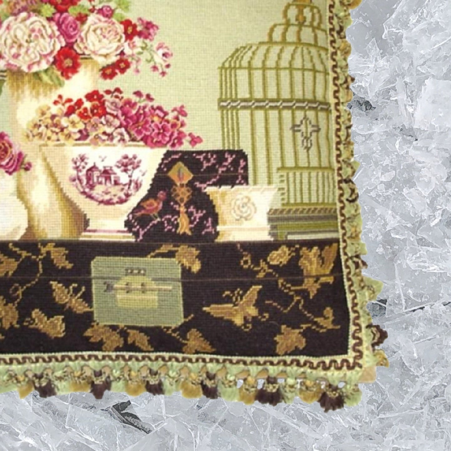 Handmade Wool Needlepoint Pillow Cover - Decorative Throw Cushion Cover - Vintage Floral Embroidery Design  Kathryn White Design I