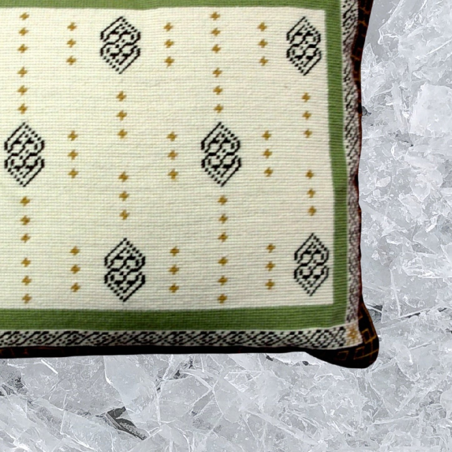 Handmade Wool Needlepoint Pillow Cover - Decorative Throw Cushion Cover - Vintage Floral Embroidery Design tapestry heartscroll rct design green/brown