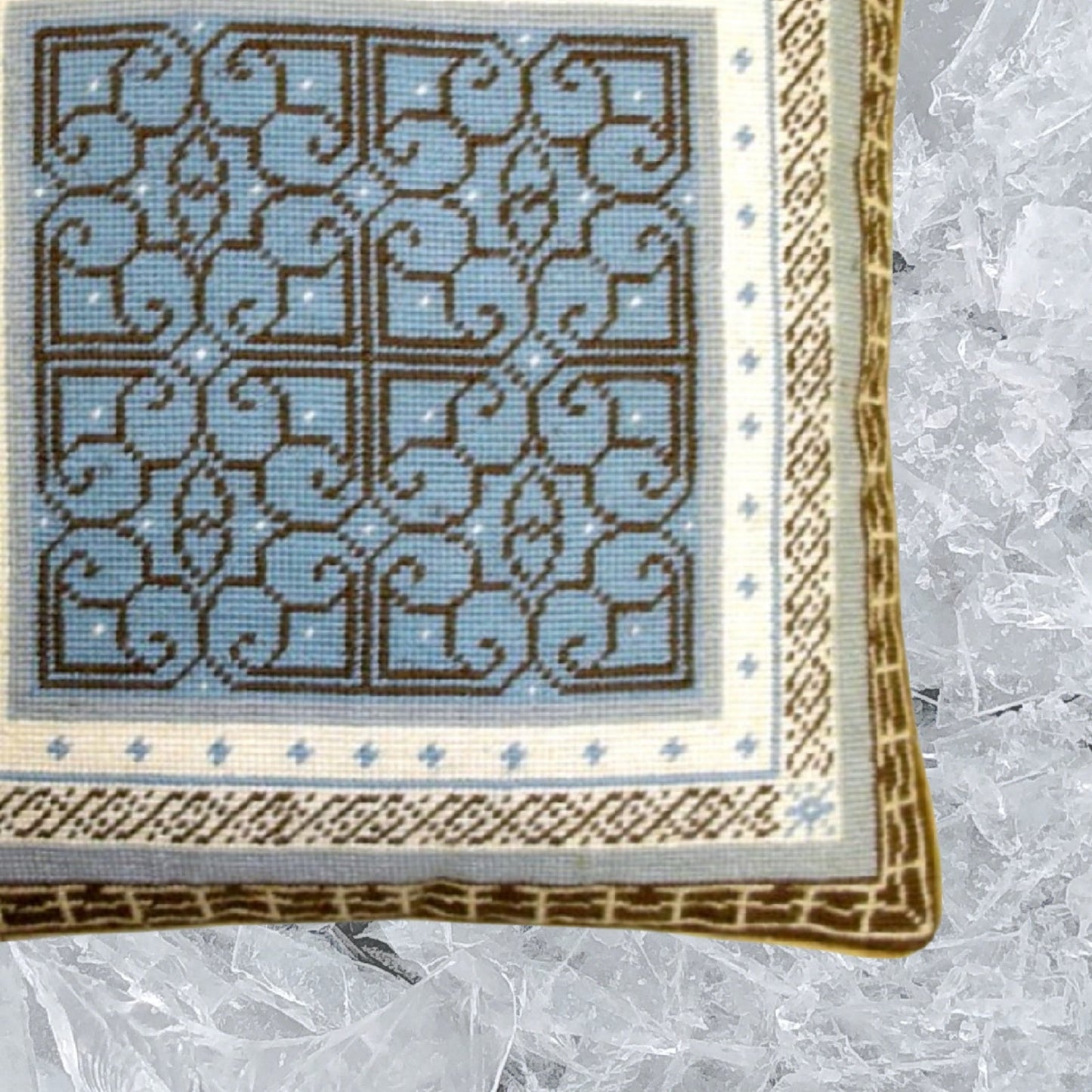 Handmade Wool Needlepoint Pillow Cover - Decorative Throw Cushion Cover - Vintage Floral Embroidery Design blue/brown heartscroll multi design