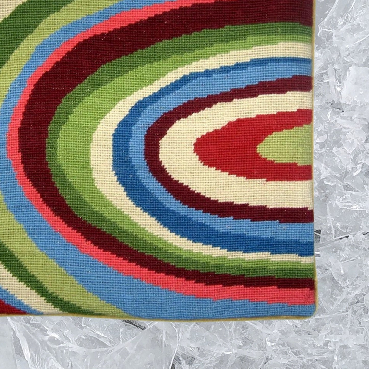 Handmade Wool Needlepoint Pillow Cover - Decorative Throw Cushion Cover - Vintage Floral Embroidery Design water wave in green, red, sand, blue