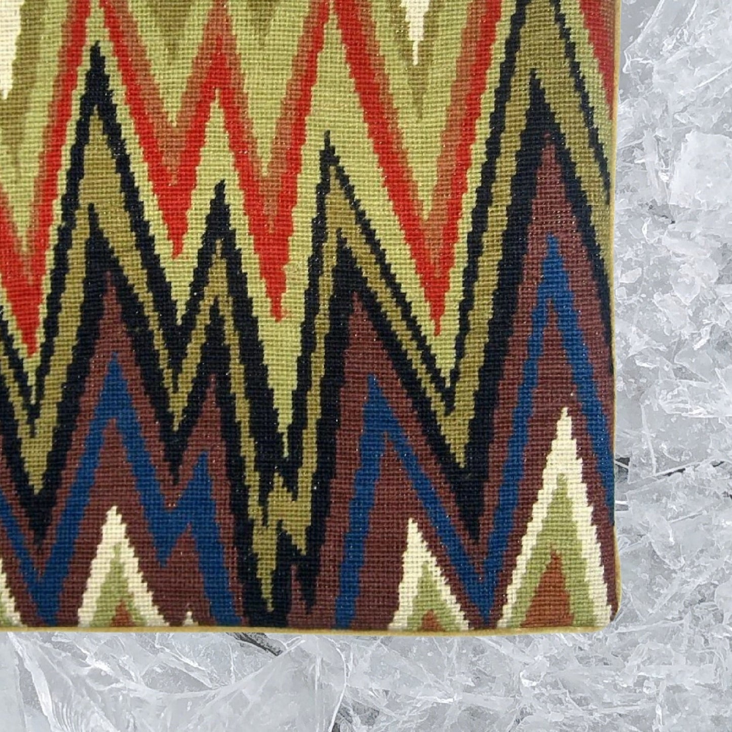 Handmade Wool Needlepoint Pillow Cover - Decorative Throw Cushion Cover - Vintage Floral Embroidery Design lighting in brown, blue, olive, red, ivory