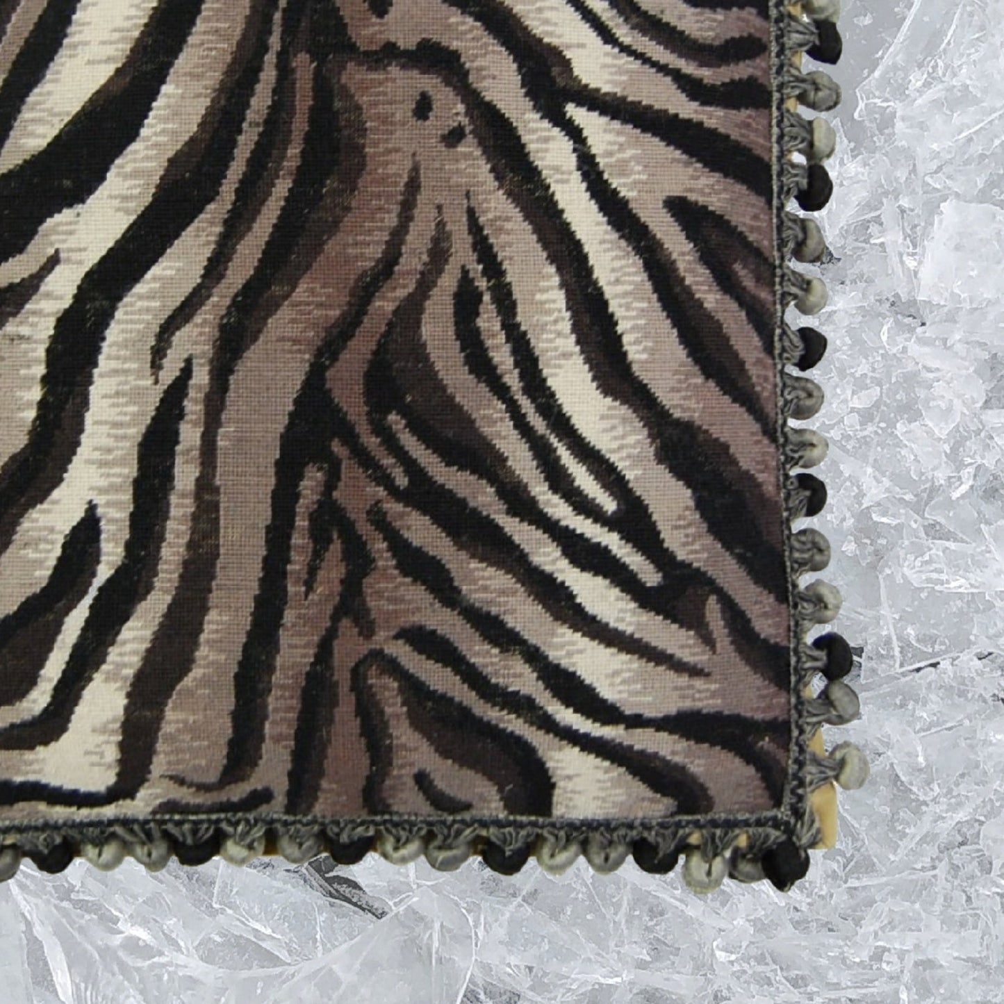 Handmade Wool Needlepoint Pillow Cover - Decorative Throw Cushion Cover - Vintage Floral Embroidery Design  Zabera animal print with bush tassel