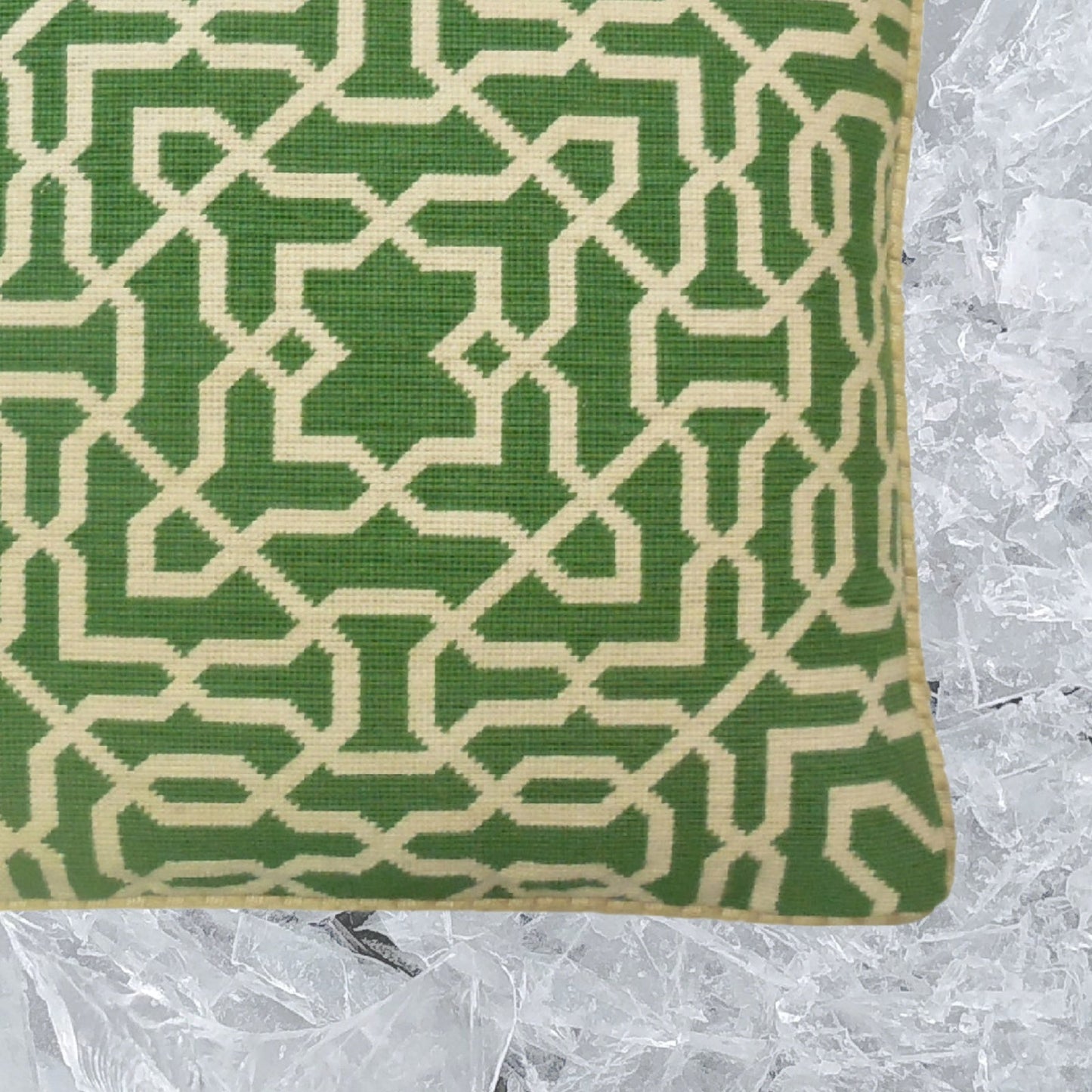 Handmade Wool Needlepoint Pillow Cover - Decorative Throw Cushion Cover - Vintage Floral Embroidery Design green small window designs checker cording